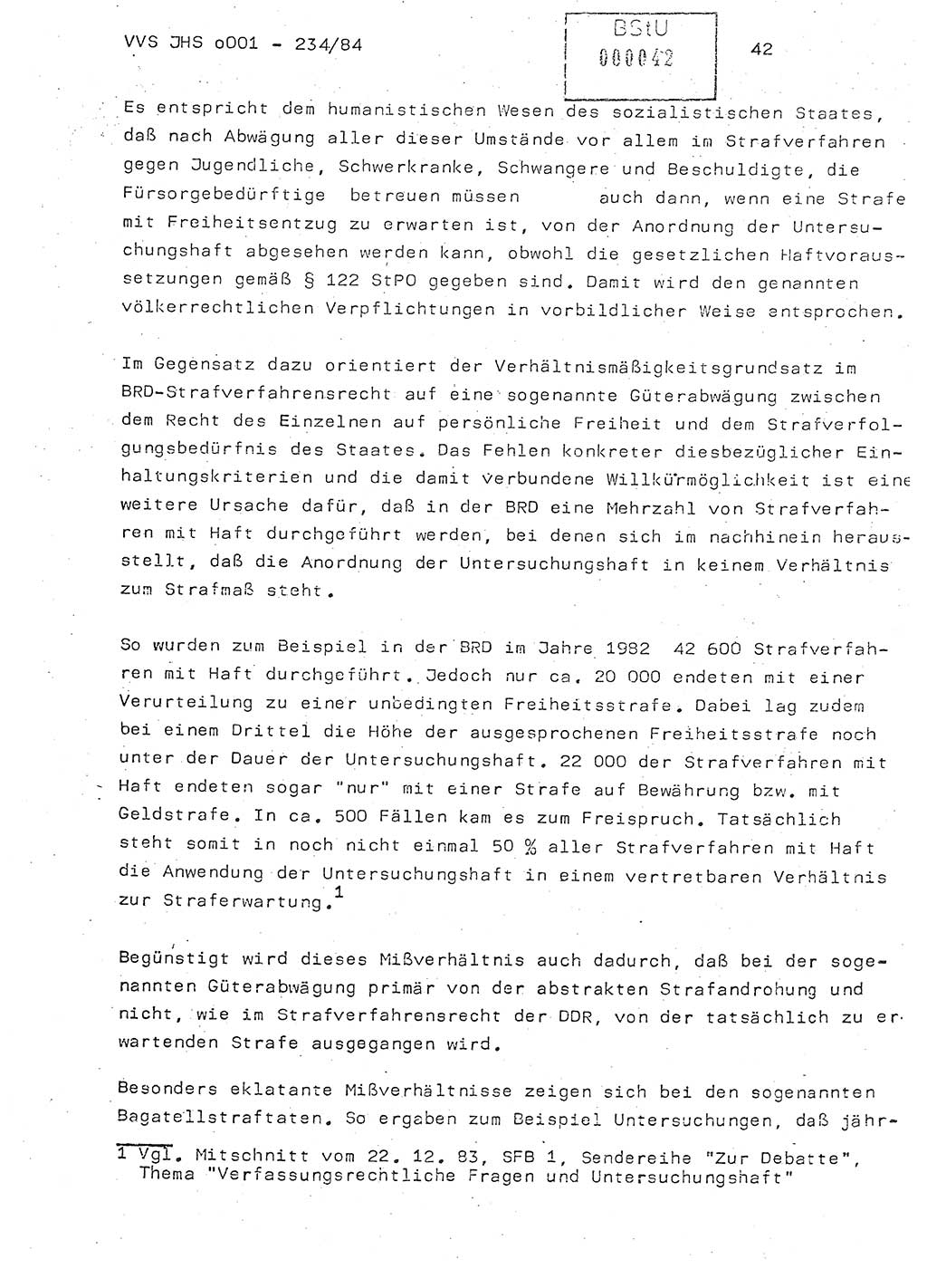 Dissertation Oberst Siegfried Rataizick (Abt. ⅩⅣ), Oberstleutnant Volkmar Heinz (Abt. ⅩⅣ), Oberstleutnant Werner Stein (HA Ⅸ), Hauptmann Heinz Conrad (JHS), Ministerium für Staatssicherheit (MfS) [Deutsche Demokratische Republik (DDR)], Juristische Hochschule (JHS), Vertrauliche Verschlußsache (VVS) o001-234/84, Potsdam 1984, Seite 42 (Diss. MfS DDR JHS VVS o001-234/84 1984, S. 42)