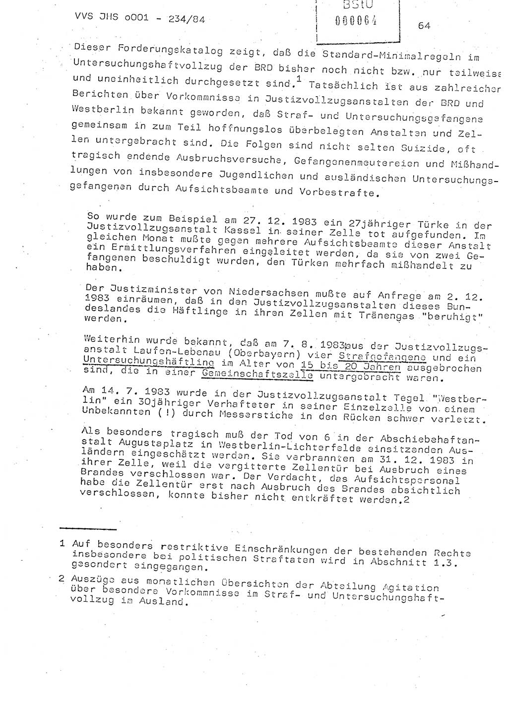 Dissertation Oberst Siegfried Rataizick (Abt. ⅩⅣ), Oberstleutnant Volkmar Heinz (Abt. ⅩⅣ), Oberstleutnant Werner Stein (HA Ⅸ), Hauptmann Heinz Conrad (JHS), Ministerium für Staatssicherheit (MfS) [Deutsche Demokratische Republik (DDR)], Juristische Hochschule (JHS), Vertrauliche Verschlußsache (VVS) o001-234/84, Potsdam 1984, Seite 64 (Diss. MfS DDR JHS VVS o001-234/84 1984, S. 64)