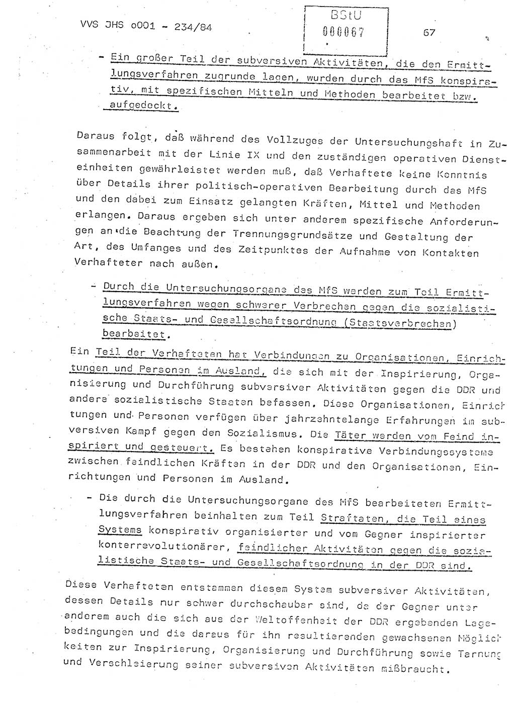Dissertation Oberst Siegfried Rataizick (Abt. ⅩⅣ), Oberstleutnant Volkmar Heinz (Abt. ⅩⅣ), Oberstleutnant Werner Stein (HA Ⅸ), Hauptmann Heinz Conrad (JHS), Ministerium für Staatssicherheit (MfS) [Deutsche Demokratische Republik (DDR)], Juristische Hochschule (JHS), Vertrauliche Verschlußsache (VVS) o001-234/84, Potsdam 1984, Seite 67 (Diss. MfS DDR JHS VVS o001-234/84 1984, S. 67)