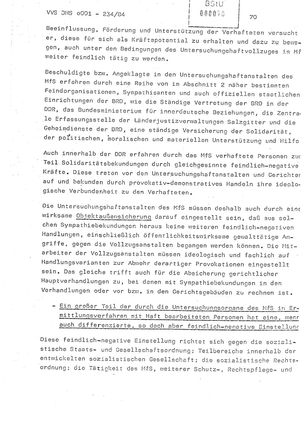 Dissertation Oberst Siegfried Rataizick (Abt. ⅩⅣ), Oberstleutnant Volkmar Heinz (Abt. ⅩⅣ), Oberstleutnant Werner Stein (HA Ⅸ), Hauptmann Heinz Conrad (JHS), Ministerium für Staatssicherheit (MfS) [Deutsche Demokratische Republik (DDR)], Juristische Hochschule (JHS), Vertrauliche Verschlußsache (VVS) o001-234/84, Potsdam 1984, Seite 70 (Diss. MfS DDR JHS VVS o001-234/84 1984, S. 70)