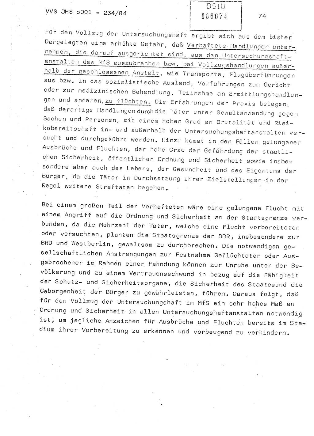 Dissertation Oberst Siegfried Rataizick (Abt. ⅩⅣ), Oberstleutnant Volkmar Heinz (Abt. ⅩⅣ), Oberstleutnant Werner Stein (HA Ⅸ), Hauptmann Heinz Conrad (JHS), Ministerium für Staatssicherheit (MfS) [Deutsche Demokratische Republik (DDR)], Juristische Hochschule (JHS), Vertrauliche Verschlußsache (VVS) o001-234/84, Potsdam 1984, Seite 74 (Diss. MfS DDR JHS VVS o001-234/84 1984, S. 74)