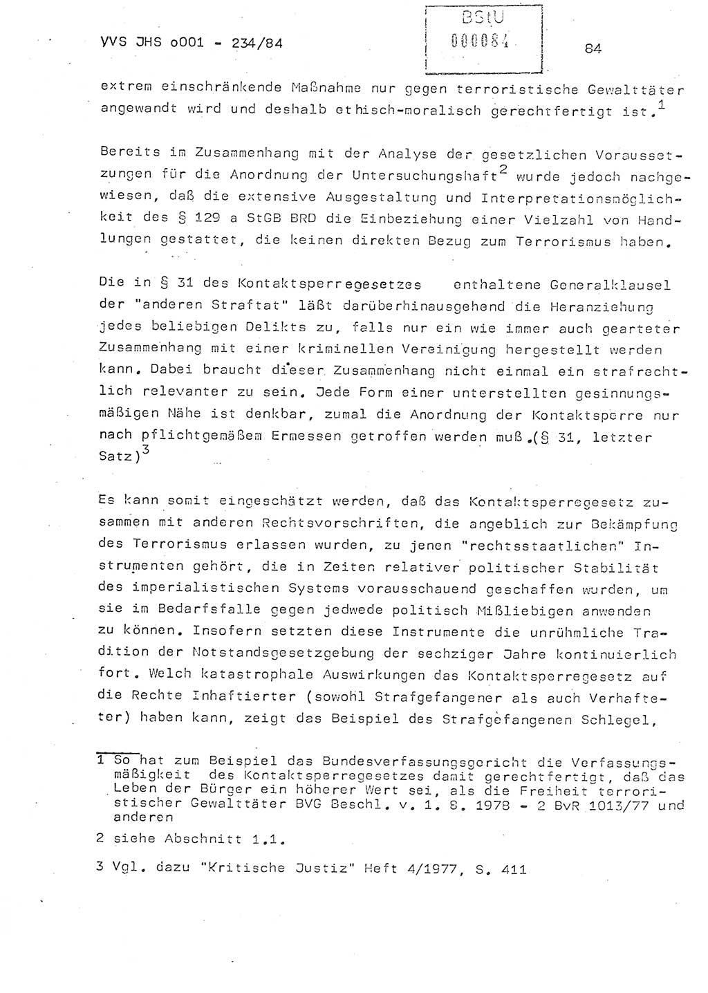 Dissertation Oberst Siegfried Rataizick (Abt. ⅩⅣ), Oberstleutnant Volkmar Heinz (Abt. ⅩⅣ), Oberstleutnant Werner Stein (HA Ⅸ), Hauptmann Heinz Conrad (JHS), Ministerium für Staatssicherheit (MfS) [Deutsche Demokratische Republik (DDR)], Juristische Hochschule (JHS), Vertrauliche Verschlußsache (VVS) o001-234/84, Potsdam 1984, Seite 84 (Diss. MfS DDR JHS VVS o001-234/84 1984, S. 84)
