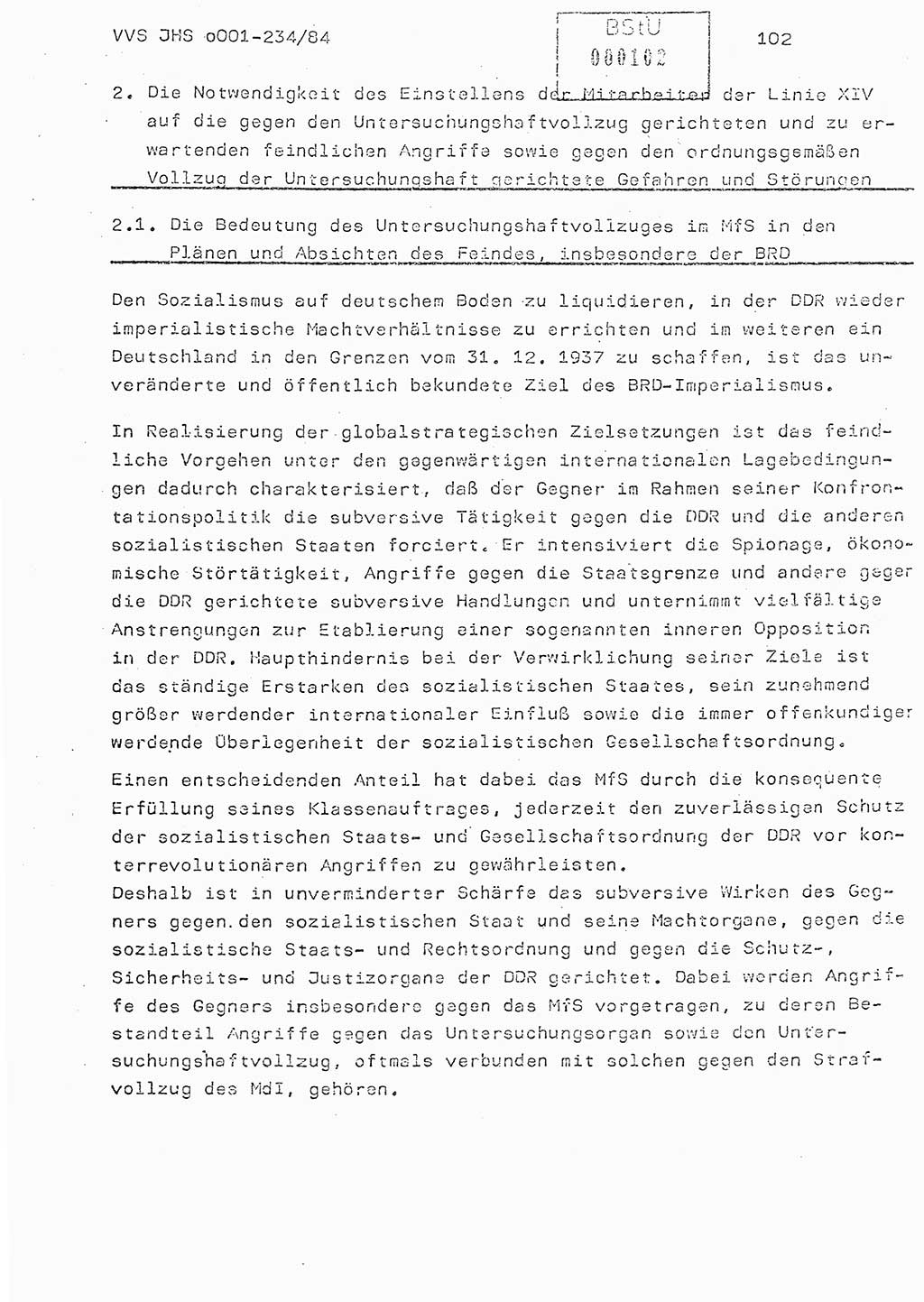 Dissertation Oberst Siegfried Rataizick (Abt. ⅩⅣ), Oberstleutnant Volkmar Heinz (Abt. ⅩⅣ), Oberstleutnant Werner Stein (HA Ⅸ), Hauptmann Heinz Conrad (JHS), Ministerium für Staatssicherheit (MfS) [Deutsche Demokratische Republik (DDR)], Juristische Hochschule (JHS), Vertrauliche Verschlußsache (VVS) o001-234/84, Potsdam 1984, Seite 102 (Diss. MfS DDR JHS VVS o001-234/84 1984, S. 102)