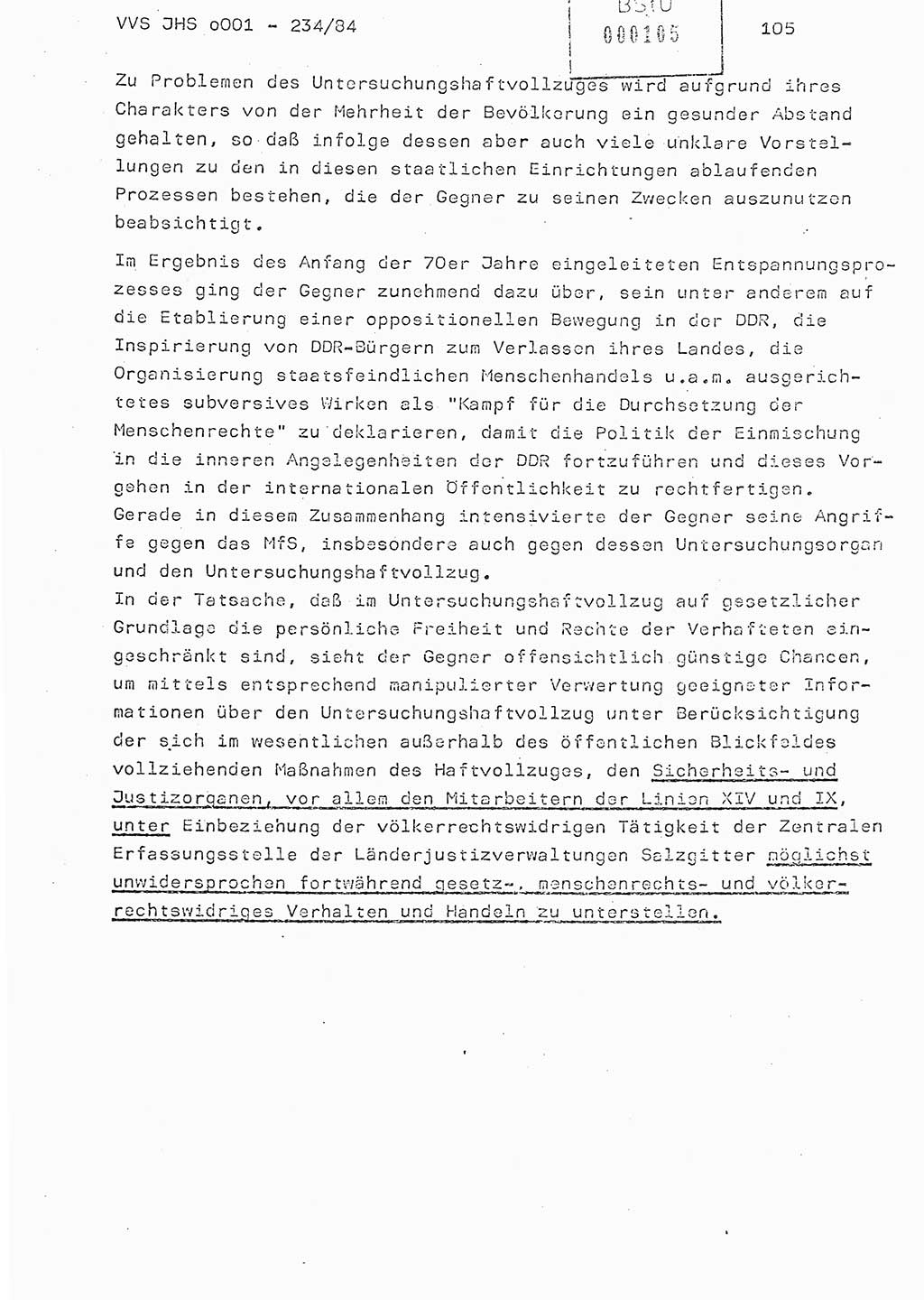 Dissertation Oberst Siegfried Rataizick (Abt. ⅩⅣ), Oberstleutnant Volkmar Heinz (Abt. ⅩⅣ), Oberstleutnant Werner Stein (HA Ⅸ), Hauptmann Heinz Conrad (JHS), Ministerium für Staatssicherheit (MfS) [Deutsche Demokratische Republik (DDR)], Juristische Hochschule (JHS), Vertrauliche Verschlußsache (VVS) o001-234/84, Potsdam 1984, Seite 105 (Diss. MfS DDR JHS VVS o001-234/84 1984, S. 105)