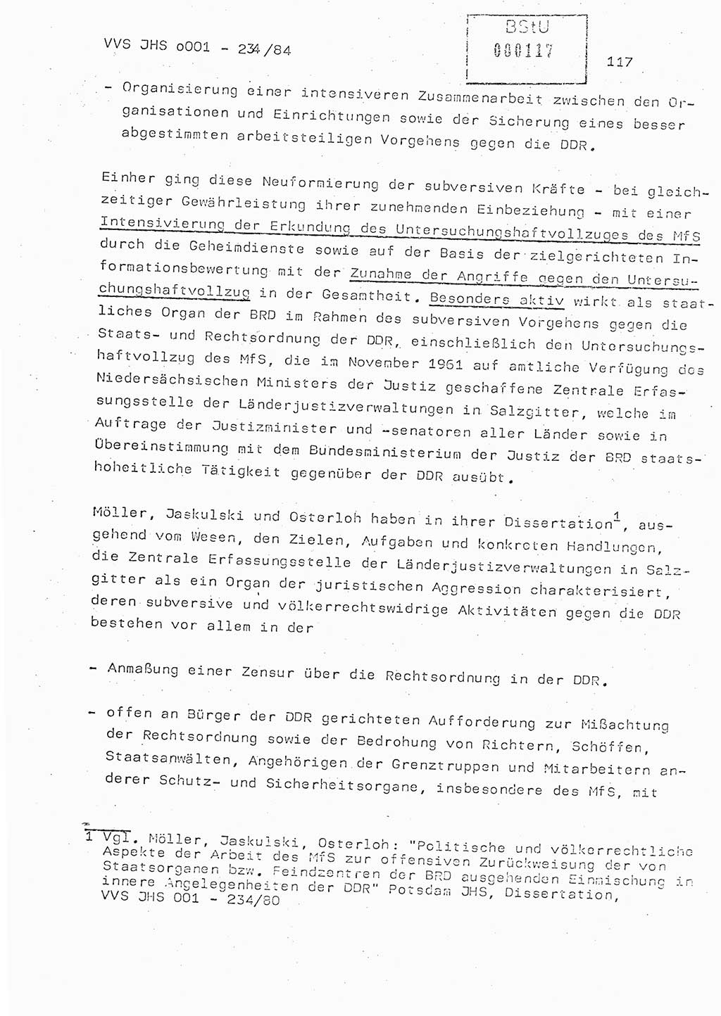 Dissertation Oberst Siegfried Rataizick (Abt. ⅩⅣ), Oberstleutnant Volkmar Heinz (Abt. ⅩⅣ), Oberstleutnant Werner Stein (HA Ⅸ), Hauptmann Heinz Conrad (JHS), Ministerium für Staatssicherheit (MfS) [Deutsche Demokratische Republik (DDR)], Juristische Hochschule (JHS), Vertrauliche Verschlußsache (VVS) o001-234/84, Potsdam 1984, Seite 117 (Diss. MfS DDR JHS VVS o001-234/84 1984, S. 117)