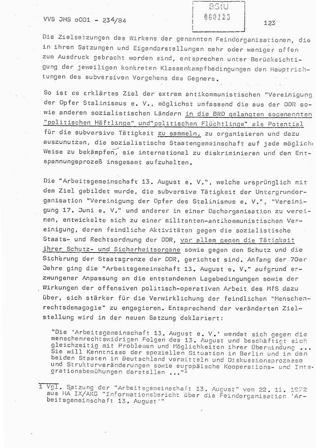 Dissertation Oberst Siegfried Rataizick (Abt. ⅩⅣ), Oberstleutnant Volkmar Heinz (Abt. ⅩⅣ), Oberstleutnant Werner Stein (HA Ⅸ), Hauptmann Heinz Conrad (JHS), Ministerium für Staatssicherheit (MfS) [Deutsche Demokratische Republik (DDR)], Juristische Hochschule (JHS), Vertrauliche Verschlußsache (VVS) o001-234/84, Potsdam 1984, Seite 123 (Diss. MfS DDR JHS VVS o001-234/84 1984, S. 123)