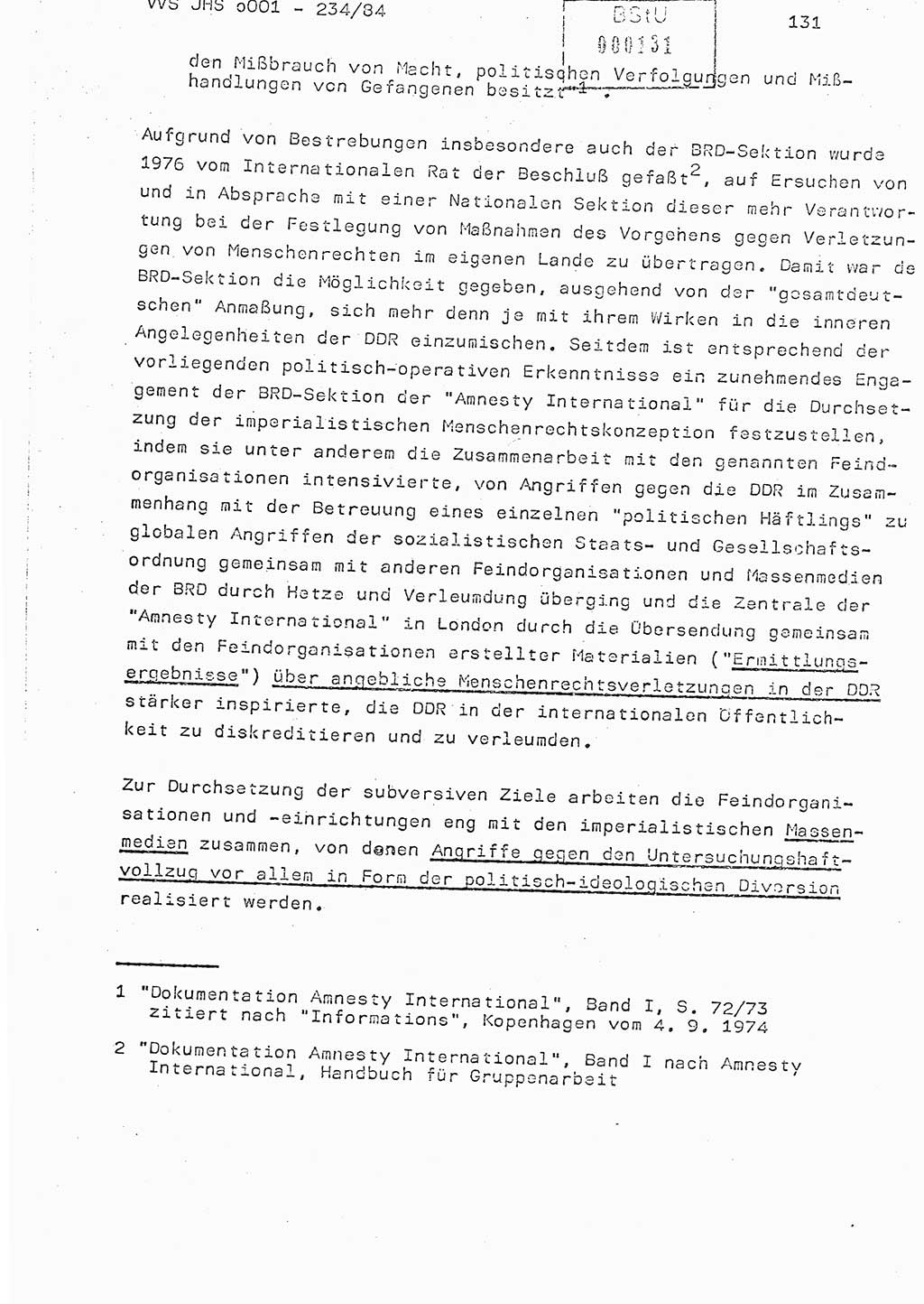Dissertation Oberst Siegfried Rataizick (Abt. ⅩⅣ), Oberstleutnant Volkmar Heinz (Abt. ⅩⅣ), Oberstleutnant Werner Stein (HA Ⅸ), Hauptmann Heinz Conrad (JHS), Ministerium für Staatssicherheit (MfS) [Deutsche Demokratische Republik (DDR)], Juristische Hochschule (JHS), Vertrauliche Verschlußsache (VVS) o001-234/84, Potsdam 1984, Seite 131 (Diss. MfS DDR JHS VVS o001-234/84 1984, S. 131)
