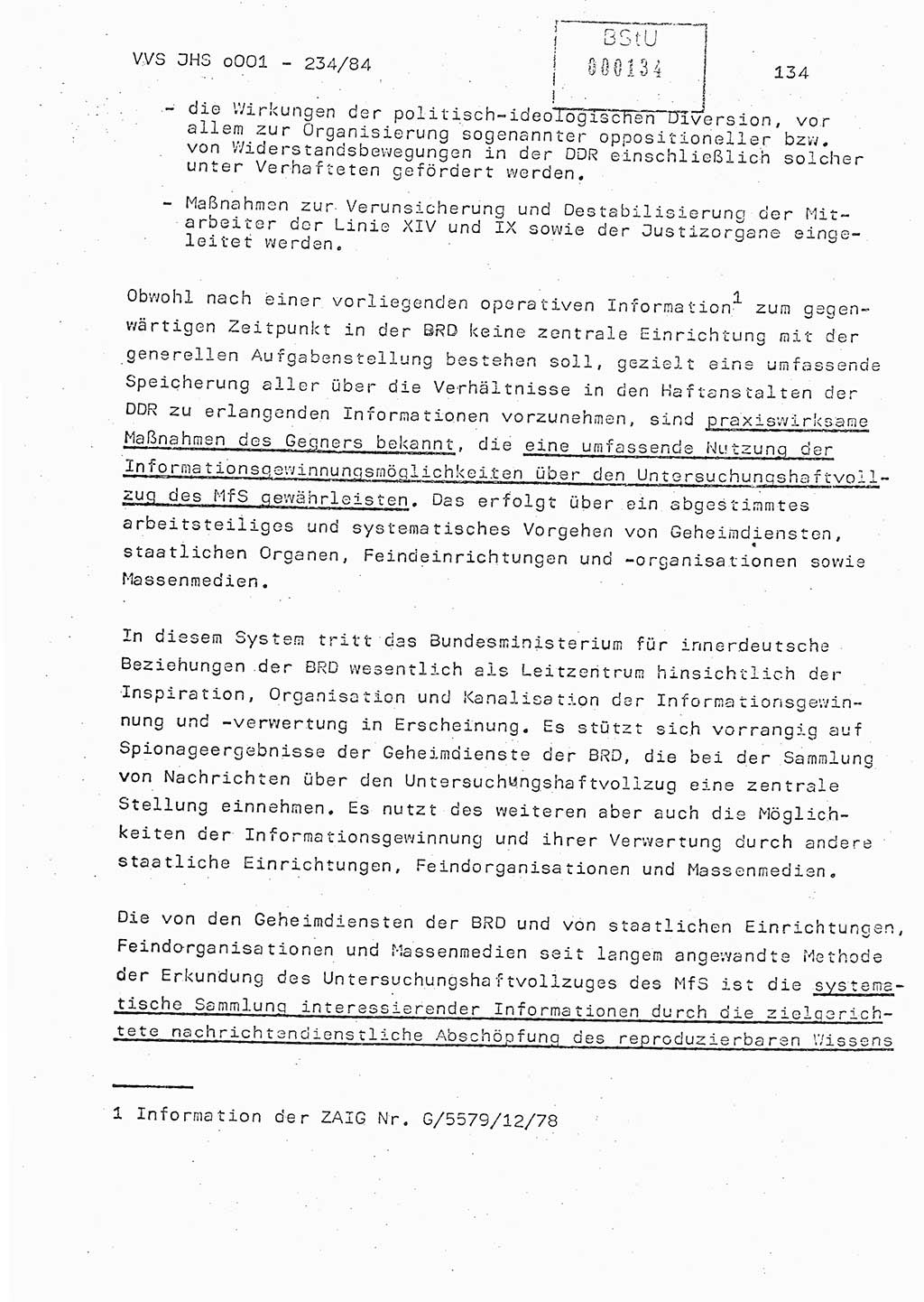 Dissertation Oberst Siegfried Rataizick (Abt. ⅩⅣ), Oberstleutnant Volkmar Heinz (Abt. ⅩⅣ), Oberstleutnant Werner Stein (HA Ⅸ), Hauptmann Heinz Conrad (JHS), Ministerium für Staatssicherheit (MfS) [Deutsche Demokratische Republik (DDR)], Juristische Hochschule (JHS), Vertrauliche Verschlußsache (VVS) o001-234/84, Potsdam 1984, Seite 134 (Diss. MfS DDR JHS VVS o001-234/84 1984, S. 134)