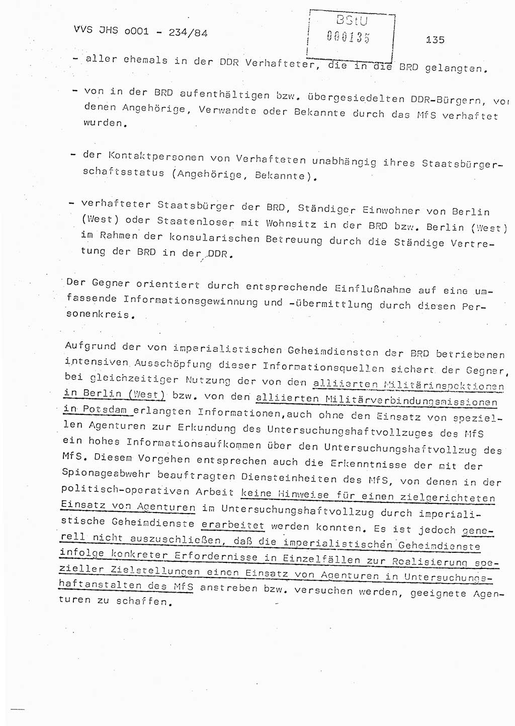 Dissertation Oberst Siegfried Rataizick (Abt. ⅩⅣ), Oberstleutnant Volkmar Heinz (Abt. ⅩⅣ), Oberstleutnant Werner Stein (HA Ⅸ), Hauptmann Heinz Conrad (JHS), Ministerium für Staatssicherheit (MfS) [Deutsche Demokratische Republik (DDR)], Juristische Hochschule (JHS), Vertrauliche Verschlußsache (VVS) o001-234/84, Potsdam 1984, Seite 135 (Diss. MfS DDR JHS VVS o001-234/84 1984, S. 135)