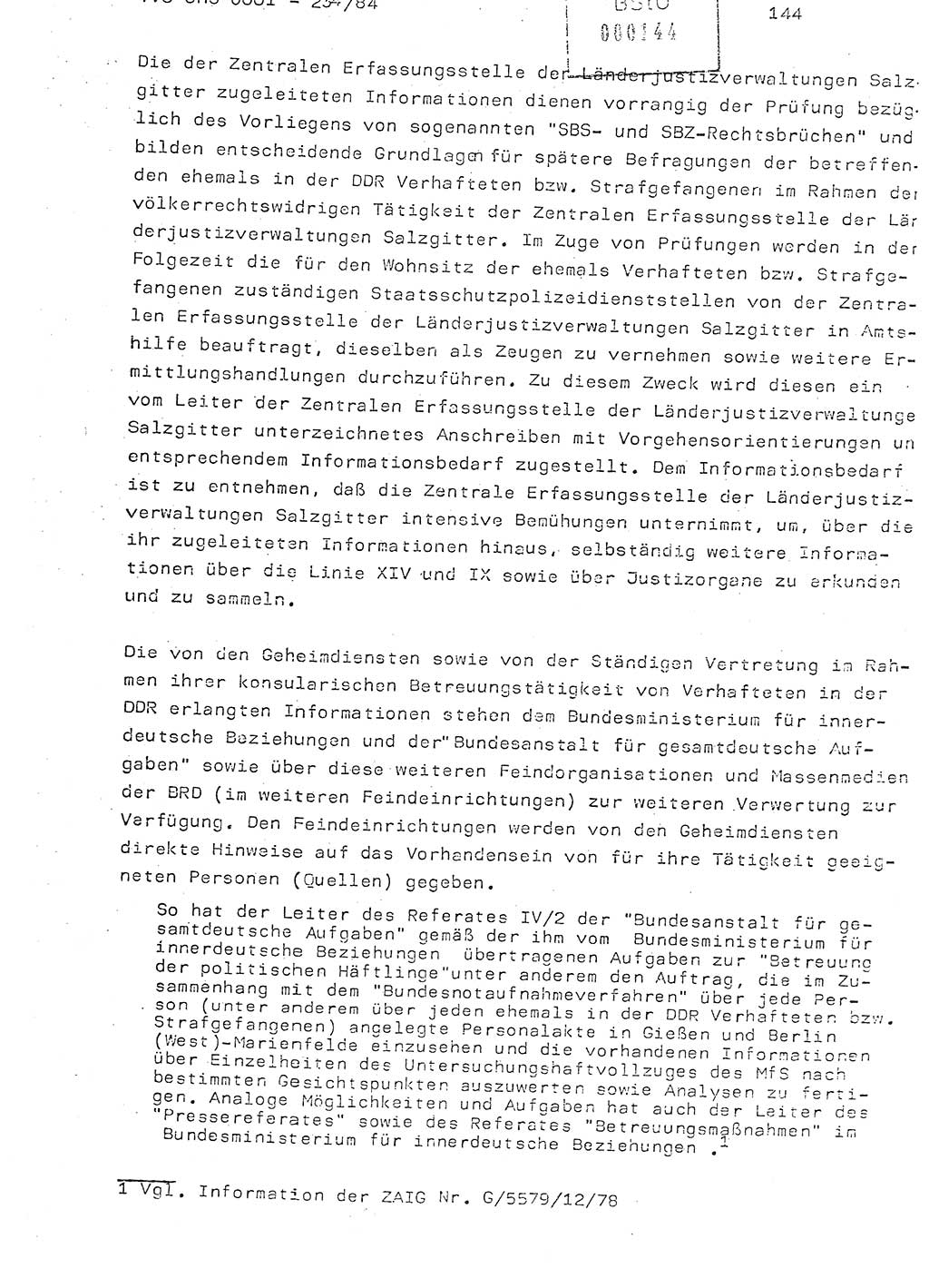 Dissertation Oberst Siegfried Rataizick (Abt. ⅩⅣ), Oberstleutnant Volkmar Heinz (Abt. ⅩⅣ), Oberstleutnant Werner Stein (HA Ⅸ), Hauptmann Heinz Conrad (JHS), Ministerium für Staatssicherheit (MfS) [Deutsche Demokratische Republik (DDR)], Juristische Hochschule (JHS), Vertrauliche Verschlußsache (VVS) o001-234/84, Potsdam 1984, Seite 144 (Diss. MfS DDR JHS VVS o001-234/84 1984, S. 144)