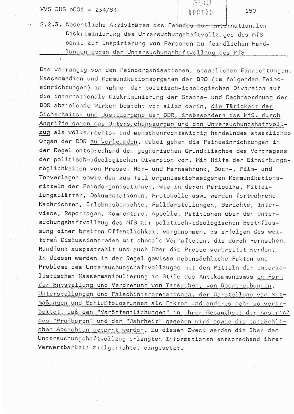 Dissertation Oberst Siegfried Rataizick (Abt. ⅩⅣ), Oberstleutnant Volkmar Heinz (Abt. ⅩⅣ), Oberstleutnant Werner Stein (HA Ⅸ), Hauptmann Heinz Conrad (JHS), Ministerium für Staatssicherheit (MfS) [Deutsche Demokratische Republik (DDR)], Juristische Hochschule (JHS), Vertrauliche Verschlußsache (VVS) o001-234/84, Potsdam 1984, Seite 150 (Diss. MfS DDR JHS VVS o001-234/84 1984, S. 150)