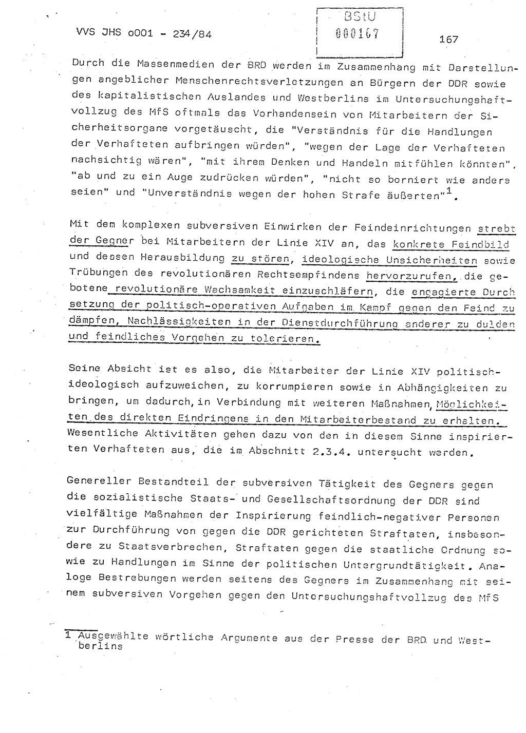 Dissertation Oberst Siegfried Rataizick (Abt. ⅩⅣ), Oberstleutnant Volkmar Heinz (Abt. ⅩⅣ), Oberstleutnant Werner Stein (HA Ⅸ), Hauptmann Heinz Conrad (JHS), Ministerium für Staatssicherheit (MfS) [Deutsche Demokratische Republik (DDR)], Juristische Hochschule (JHS), Vertrauliche Verschlußsache (VVS) o001-234/84, Potsdam 1984, Seite 167 (Diss. MfS DDR JHS VVS o001-234/84 1984, S. 167)