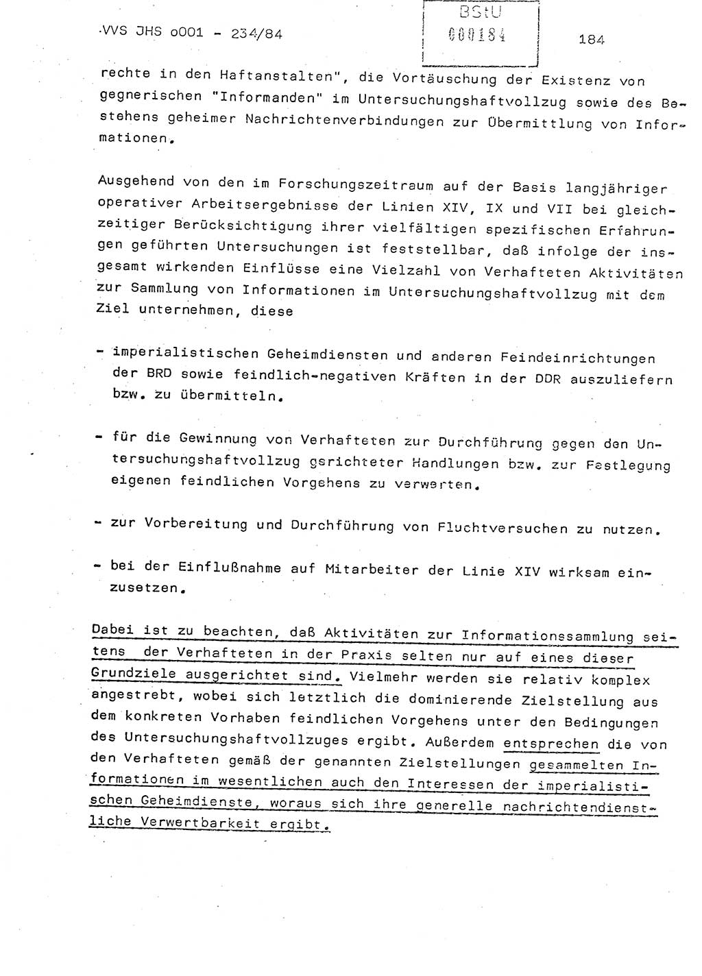 Dissertation Oberst Siegfried Rataizick (Abt. ⅩⅣ), Oberstleutnant Volkmar Heinz (Abt. ⅩⅣ), Oberstleutnant Werner Stein (HA Ⅸ), Hauptmann Heinz Conrad (JHS), Ministerium für Staatssicherheit (MfS) [Deutsche Demokratische Republik (DDR)], Juristische Hochschule (JHS), Vertrauliche Verschlußsache (VVS) o001-234/84, Potsdam 1984, Seite 184 (Diss. MfS DDR JHS VVS o001-234/84 1984, S. 184)