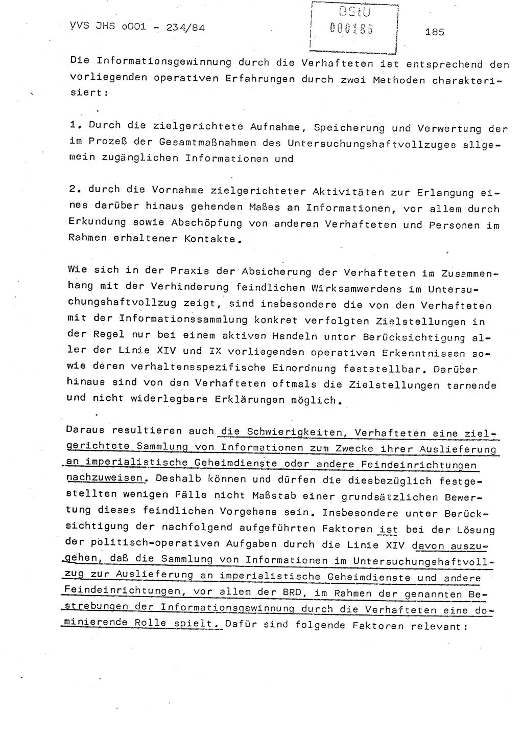 Dissertation Oberst Siegfried Rataizick (Abt. ⅩⅣ), Oberstleutnant Volkmar Heinz (Abt. ⅩⅣ), Oberstleutnant Werner Stein (HA Ⅸ), Hauptmann Heinz Conrad (JHS), Ministerium für Staatssicherheit (MfS) [Deutsche Demokratische Republik (DDR)], Juristische Hochschule (JHS), Vertrauliche Verschlußsache (VVS) o001-234/84, Potsdam 1984, Seite 185 (Diss. MfS DDR JHS VVS o001-234/84 1984, S. 185)