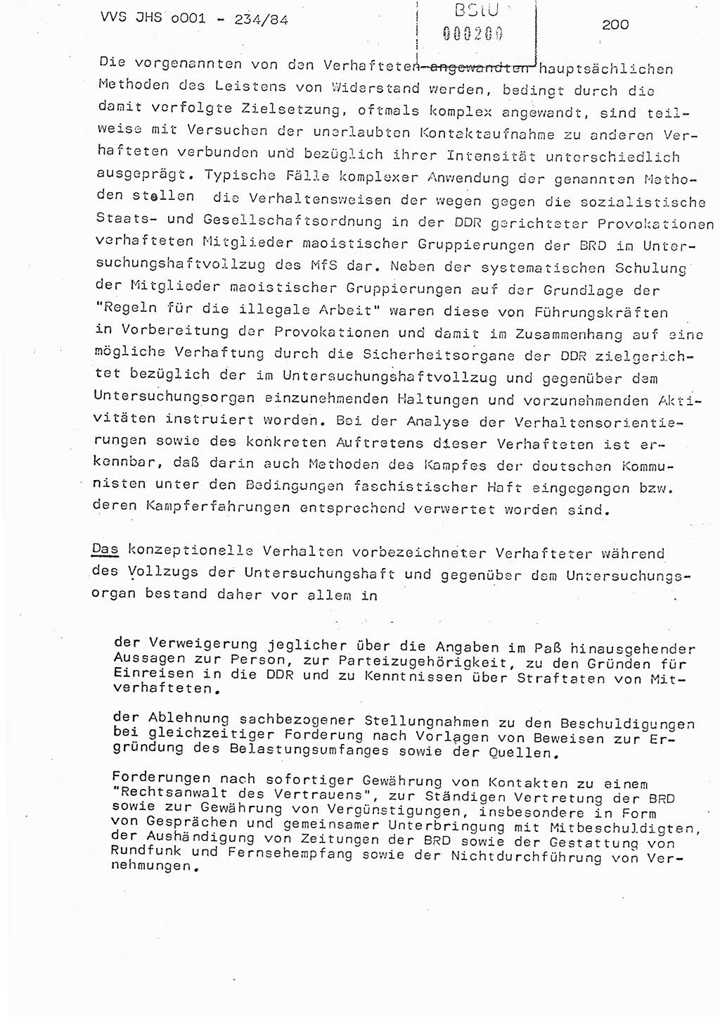 Dissertation Oberst Siegfried Rataizick (Abt. ⅩⅣ), Oberstleutnant Volkmar Heinz (Abt. ⅩⅣ), Oberstleutnant Werner Stein (HA Ⅸ), Hauptmann Heinz Conrad (JHS), Ministerium für Staatssicherheit (MfS) [Deutsche Demokratische Republik (DDR)], Juristische Hochschule (JHS), Vertrauliche Verschlußsache (VVS) o001-234/84, Potsdam 1984, Seite 200 (Diss. MfS DDR JHS VVS o001-234/84 1984, S. 200)