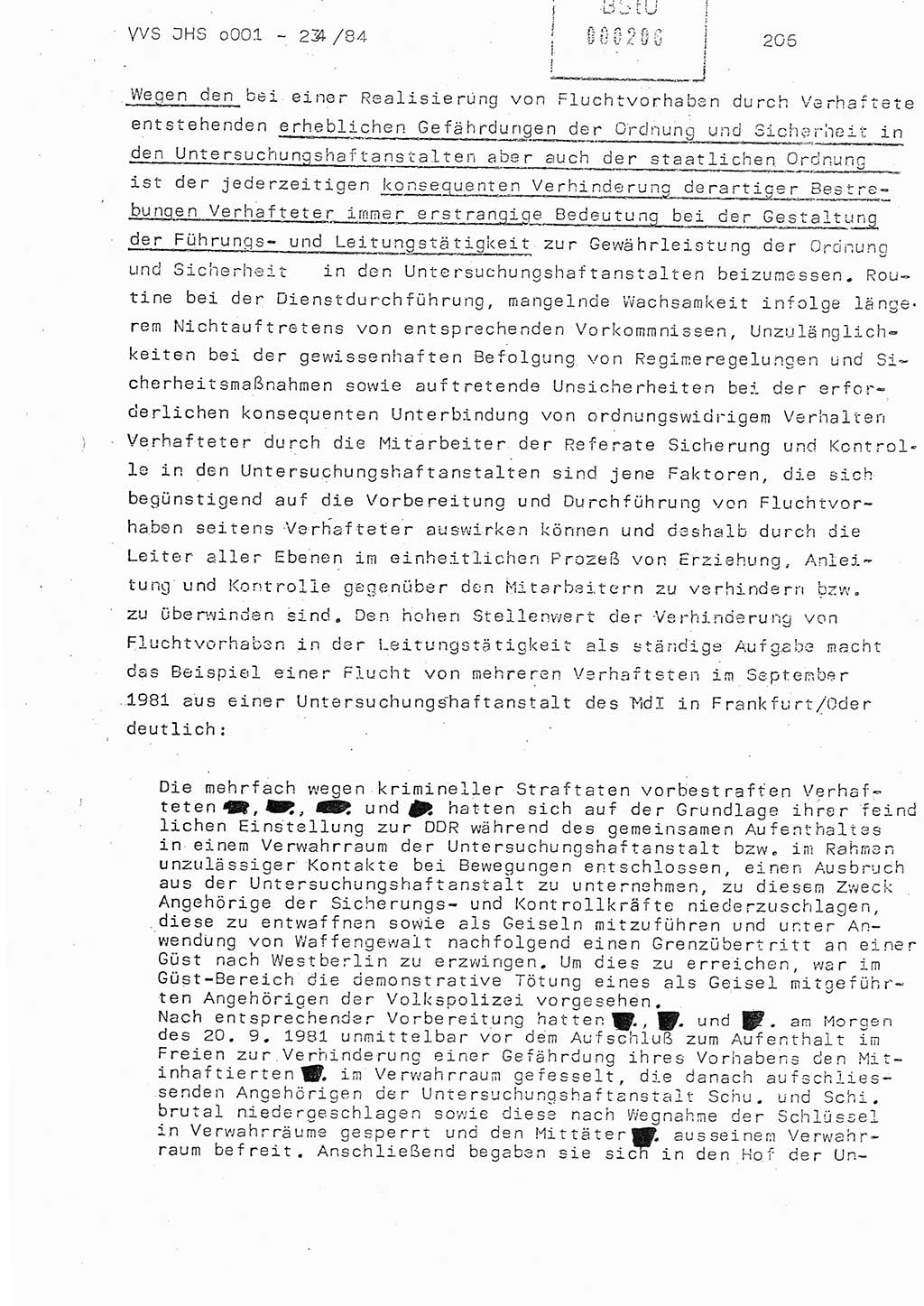 Dissertation Oberst Siegfried Rataizick (Abt. ⅩⅣ), Oberstleutnant Volkmar Heinz (Abt. ⅩⅣ), Oberstleutnant Werner Stein (HA Ⅸ), Hauptmann Heinz Conrad (JHS), Ministerium für Staatssicherheit (MfS) [Deutsche Demokratische Republik (DDR)], Juristische Hochschule (JHS), Vertrauliche Verschlußsache (VVS) o001-234/84, Potsdam 1984, Seite 206 (Diss. MfS DDR JHS VVS o001-234/84 1984, S. 206)