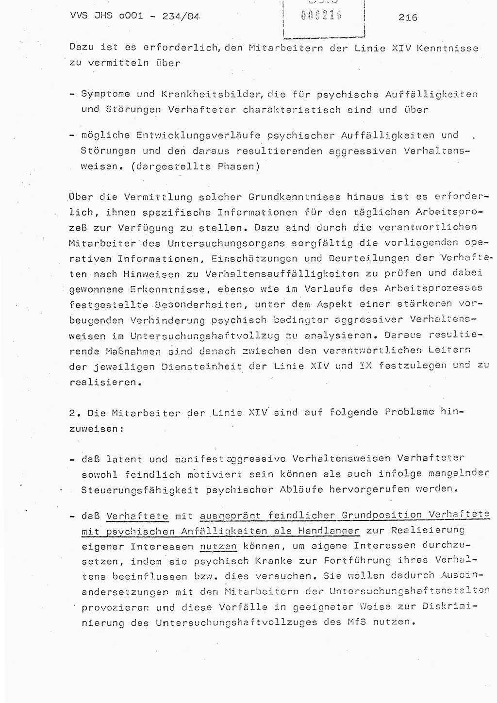 Dissertation Oberst Siegfried Rataizick (Abt. ⅩⅣ), Oberstleutnant Volkmar Heinz (Abt. ⅩⅣ), Oberstleutnant Werner Stein (HA Ⅸ), Hauptmann Heinz Conrad (JHS), Ministerium für Staatssicherheit (MfS) [Deutsche Demokratische Republik (DDR)], Juristische Hochschule (JHS), Vertrauliche Verschlußsache (VVS) o001-234/84, Potsdam 1984, Seite 216 (Diss. MfS DDR JHS VVS o001-234/84 1984, S. 216)