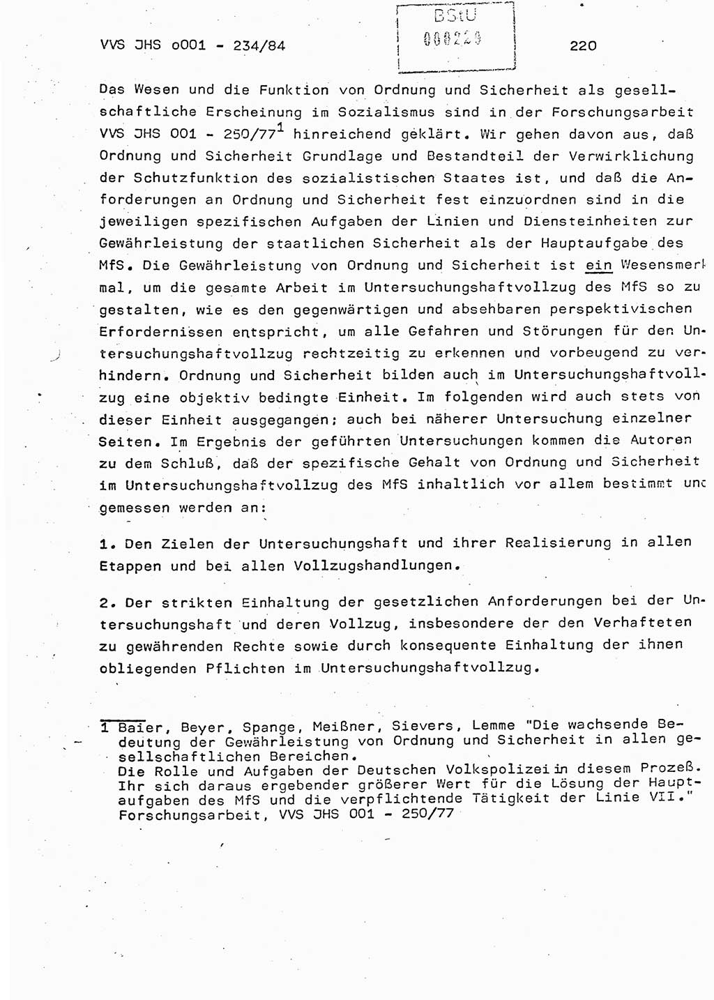 Dissertation Oberst Siegfried Rataizick (Abt. ⅩⅣ), Oberstleutnant Volkmar Heinz (Abt. ⅩⅣ), Oberstleutnant Werner Stein (HA Ⅸ), Hauptmann Heinz Conrad (JHS), Ministerium für Staatssicherheit (MfS) [Deutsche Demokratische Republik (DDR)], Juristische Hochschule (JHS), Vertrauliche Verschlußsache (VVS) o001-234/84, Potsdam 1984, Seite 220 (Diss. MfS DDR JHS VVS o001-234/84 1984, S. 220)