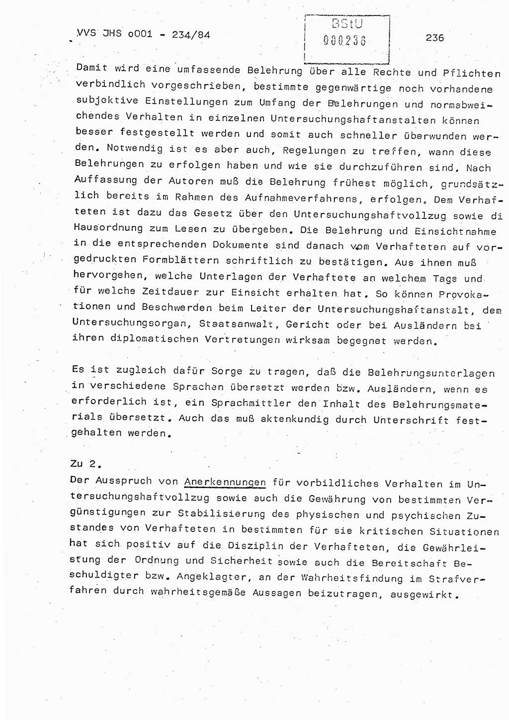 Dissertation Oberst Siegfried Rataizick (Abt. ⅩⅣ), Oberstleutnant Volkmar Heinz (Abt. ⅩⅣ), Oberstleutnant Werner Stein (HA Ⅸ), Hauptmann Heinz Conrad (JHS), Ministerium für Staatssicherheit (MfS) [Deutsche Demokratische Republik (DDR)], Juristische Hochschule (JHS), Vertrauliche Verschlußsache (VVS) o001-234/84, Potsdam 1984, Seite 236 (Diss. MfS DDR JHS VVS o001-234/84 1984, S. 236)