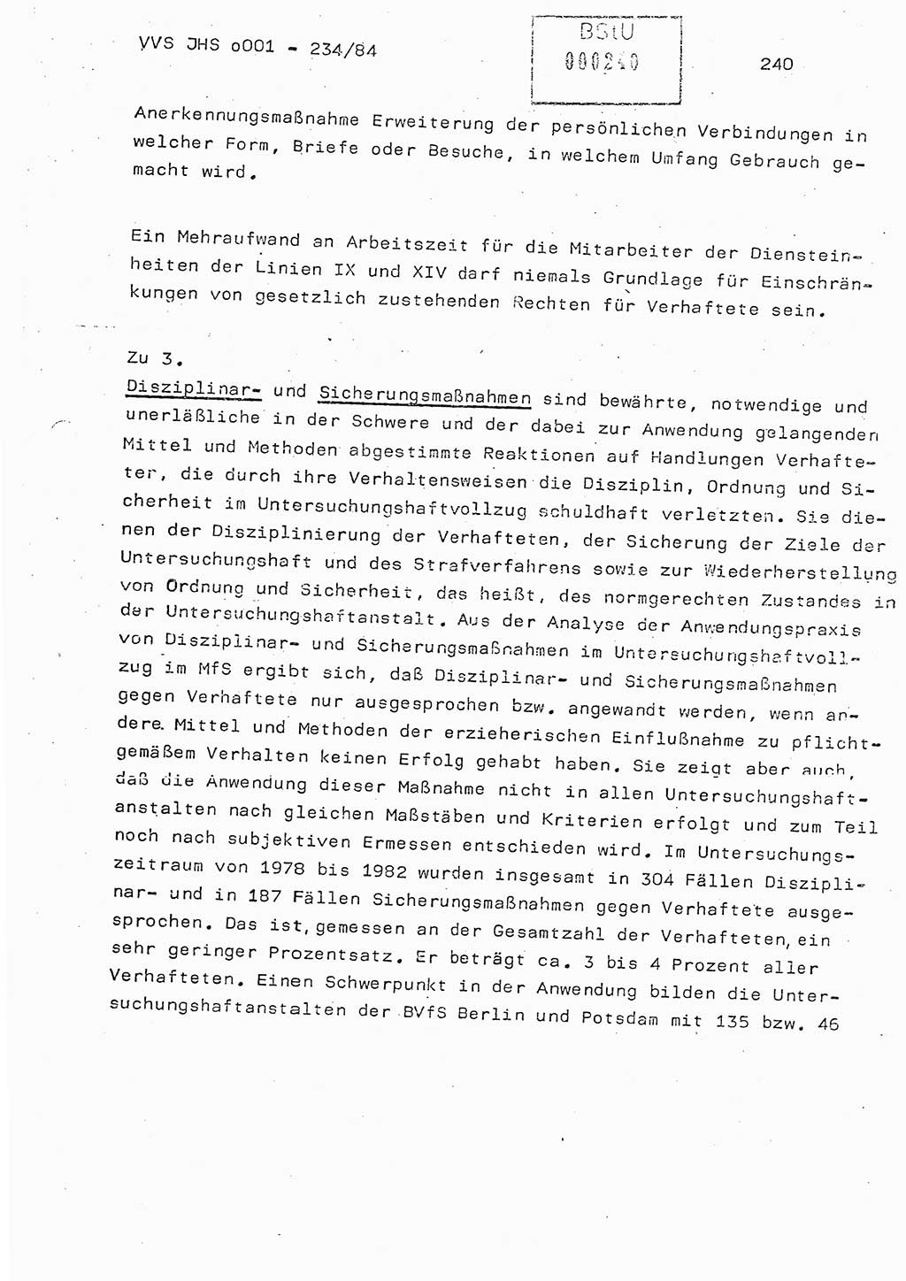 Dissertation Oberst Siegfried Rataizick (Abt. ⅩⅣ), Oberstleutnant Volkmar Heinz (Abt. ⅩⅣ), Oberstleutnant Werner Stein (HA Ⅸ), Hauptmann Heinz Conrad (JHS), Ministerium für Staatssicherheit (MfS) [Deutsche Demokratische Republik (DDR)], Juristische Hochschule (JHS), Vertrauliche Verschlußsache (VVS) o001-234/84, Potsdam 1984, Seite 240 (Diss. MfS DDR JHS VVS o001-234/84 1984, S. 240)