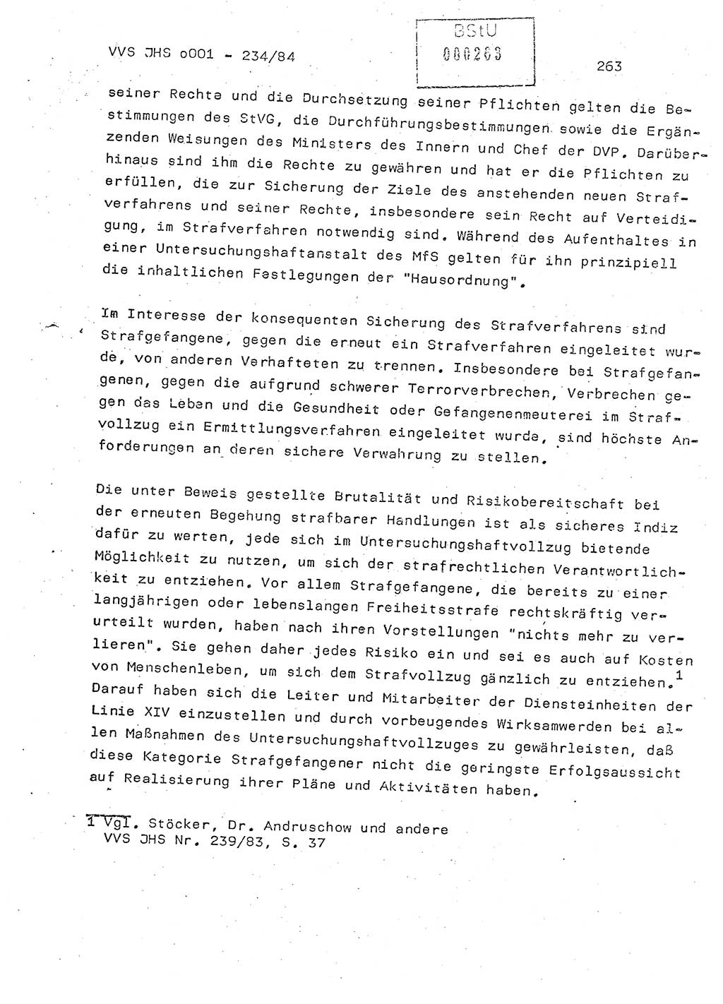 Dissertation Oberst Siegfried Rataizick (Abt. ⅩⅣ), Oberstleutnant Volkmar Heinz (Abt. ⅩⅣ), Oberstleutnant Werner Stein (HA Ⅸ), Hauptmann Heinz Conrad (JHS), Ministerium für Staatssicherheit (MfS) [Deutsche Demokratische Republik (DDR)], Juristische Hochschule (JHS), Vertrauliche Verschlußsache (VVS) o001-234/84, Potsdam 1984, Seite 263 (Diss. MfS DDR JHS VVS o001-234/84 1984, S. 263)