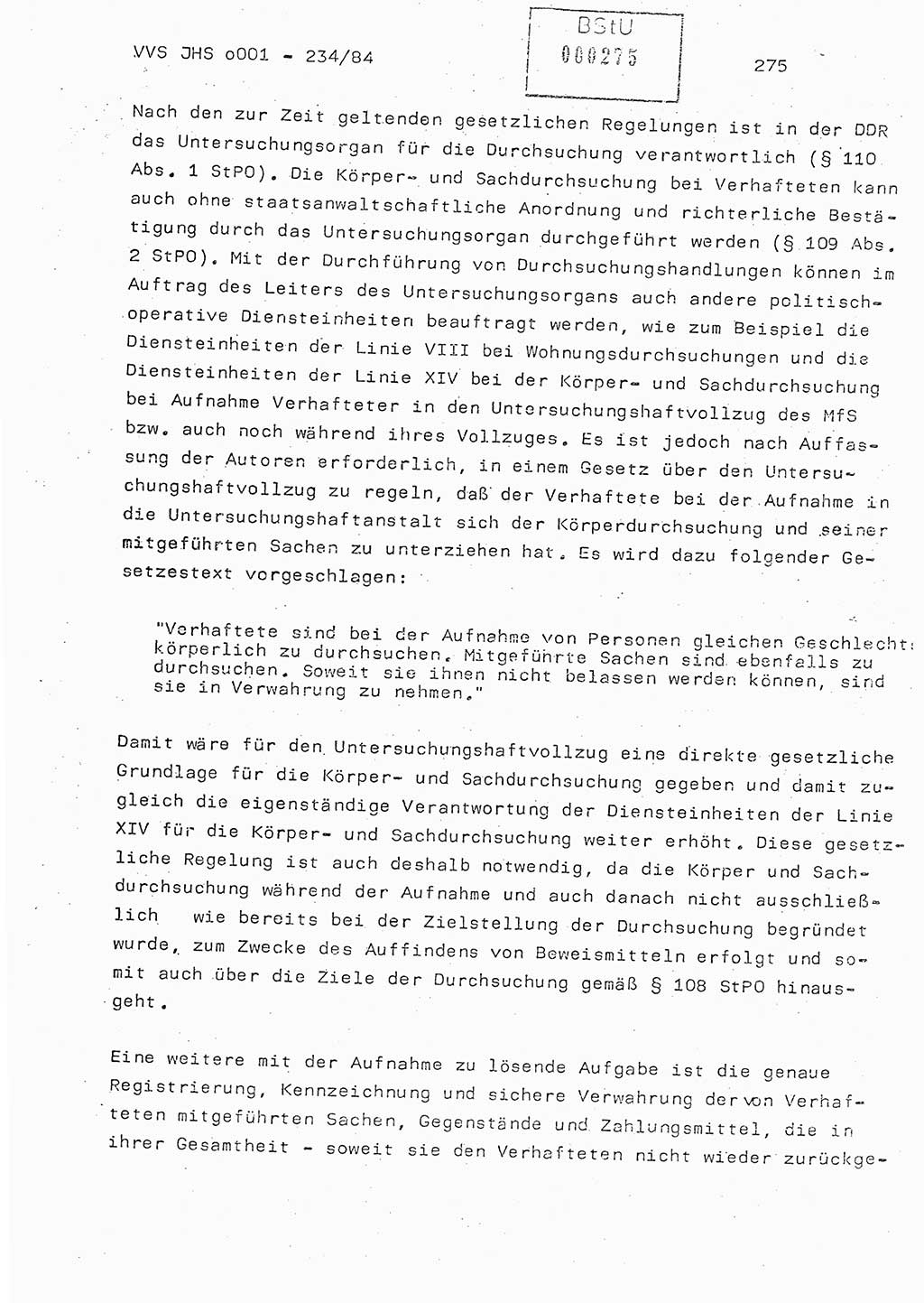 Dissertation Oberst Siegfried Rataizick (Abt. ⅩⅣ), Oberstleutnant Volkmar Heinz (Abt. ⅩⅣ), Oberstleutnant Werner Stein (HA Ⅸ), Hauptmann Heinz Conrad (JHS), Ministerium für Staatssicherheit (MfS) [Deutsche Demokratische Republik (DDR)], Juristische Hochschule (JHS), Vertrauliche Verschlußsache (VVS) o001-234/84, Potsdam 1984, Seite 275 (Diss. MfS DDR JHS VVS o001-234/84 1984, S. 275)