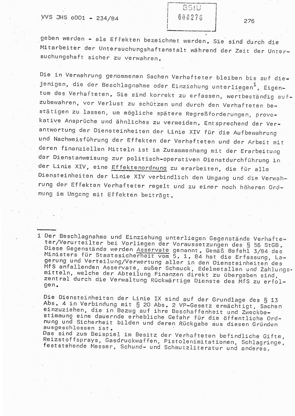 Dissertation Oberst Siegfried Rataizick (Abt. ⅩⅣ), Oberstleutnant Volkmar Heinz (Abt. ⅩⅣ), Oberstleutnant Werner Stein (HA Ⅸ), Hauptmann Heinz Conrad (JHS), Ministerium für Staatssicherheit (MfS) [Deutsche Demokratische Republik (DDR)], Juristische Hochschule (JHS), Vertrauliche Verschlußsache (VVS) o001-234/84, Potsdam 1984, Seite 276 (Diss. MfS DDR JHS VVS o001-234/84 1984, S. 276)