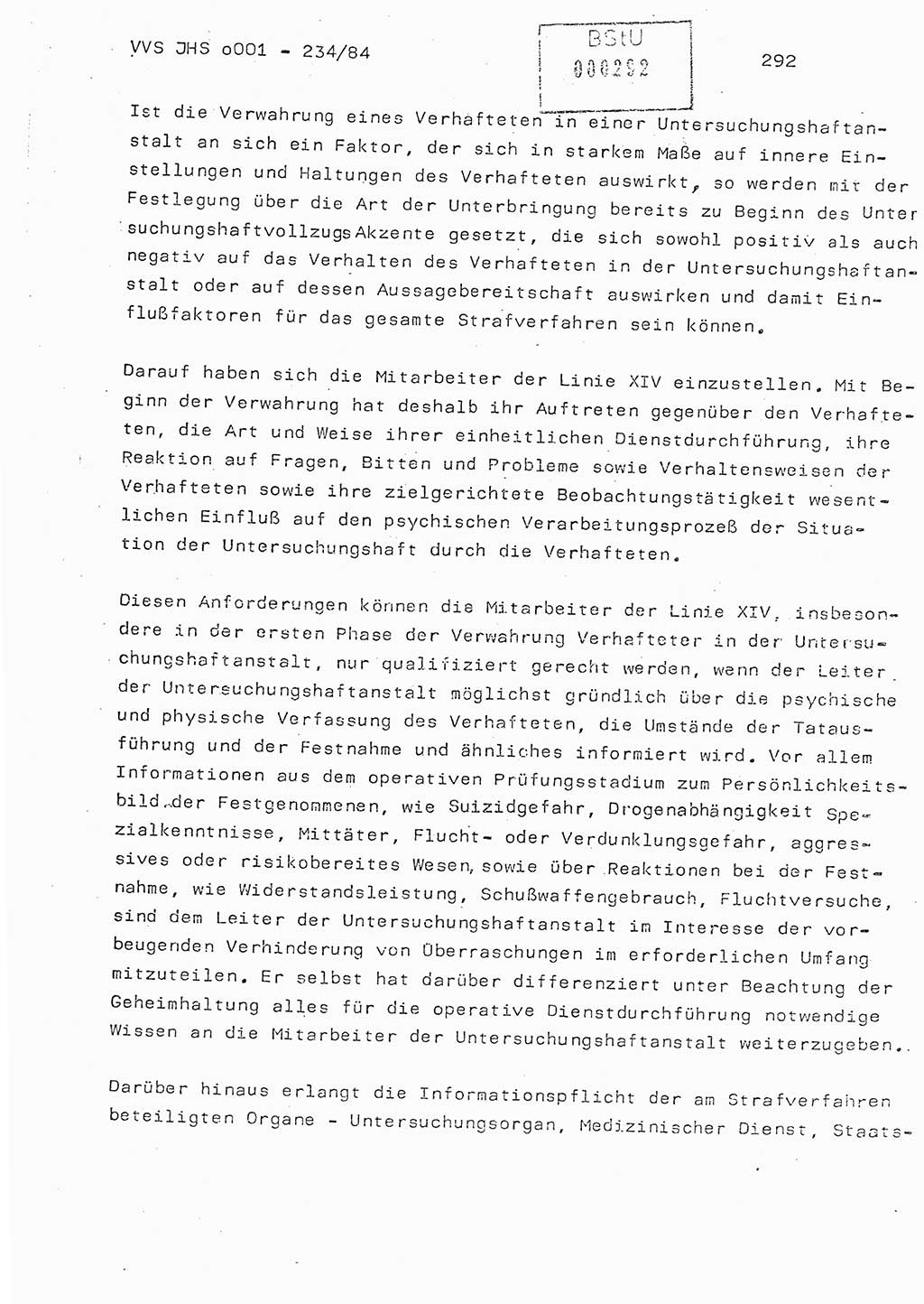 Dissertation Oberst Siegfried Rataizick (Abt. ⅩⅣ), Oberstleutnant Volkmar Heinz (Abt. ⅩⅣ), Oberstleutnant Werner Stein (HA Ⅸ), Hauptmann Heinz Conrad (JHS), Ministerium für Staatssicherheit (MfS) [Deutsche Demokratische Republik (DDR)], Juristische Hochschule (JHS), Vertrauliche Verschlußsache (VVS) o001-234/84, Potsdam 1984, Seite 292 (Diss. MfS DDR JHS VVS o001-234/84 1984, S. 292)
