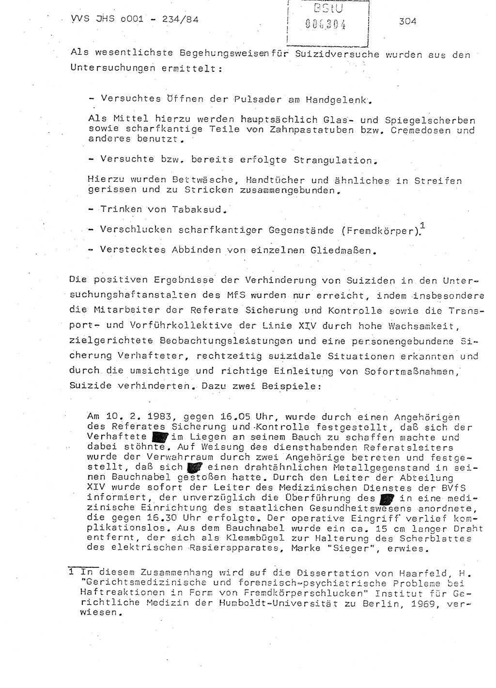 Dissertation Oberst Siegfried Rataizick (Abt. ⅩⅣ), Oberstleutnant Volkmar Heinz (Abt. ⅩⅣ), Oberstleutnant Werner Stein (HA Ⅸ), Hauptmann Heinz Conrad (JHS), Ministerium für Staatssicherheit (MfS) [Deutsche Demokratische Republik (DDR)], Juristische Hochschule (JHS), Vertrauliche Verschlußsache (VVS) o001-234/84, Potsdam 1984, Seite 304 (Diss. MfS DDR JHS VVS o001-234/84 1984, S. 304)