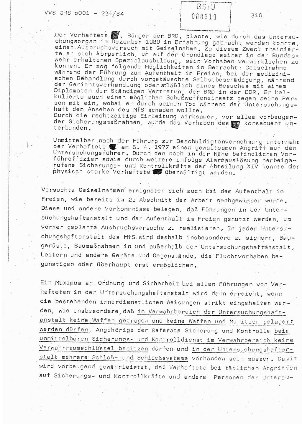 Dissertation Oberst Siegfried Rataizick (Abt. ⅩⅣ), Oberstleutnant Volkmar Heinz (Abt. ⅩⅣ), Oberstleutnant Werner Stein (HA Ⅸ), Hauptmann Heinz Conrad (JHS), Ministerium für Staatssicherheit (MfS) [Deutsche Demokratische Republik (DDR)], Juristische Hochschule (JHS), Vertrauliche Verschlußsache (VVS) o001-234/84, Potsdam 1984, Seite 310 (Diss. MfS DDR JHS VVS o001-234/84 1984, S. 310)