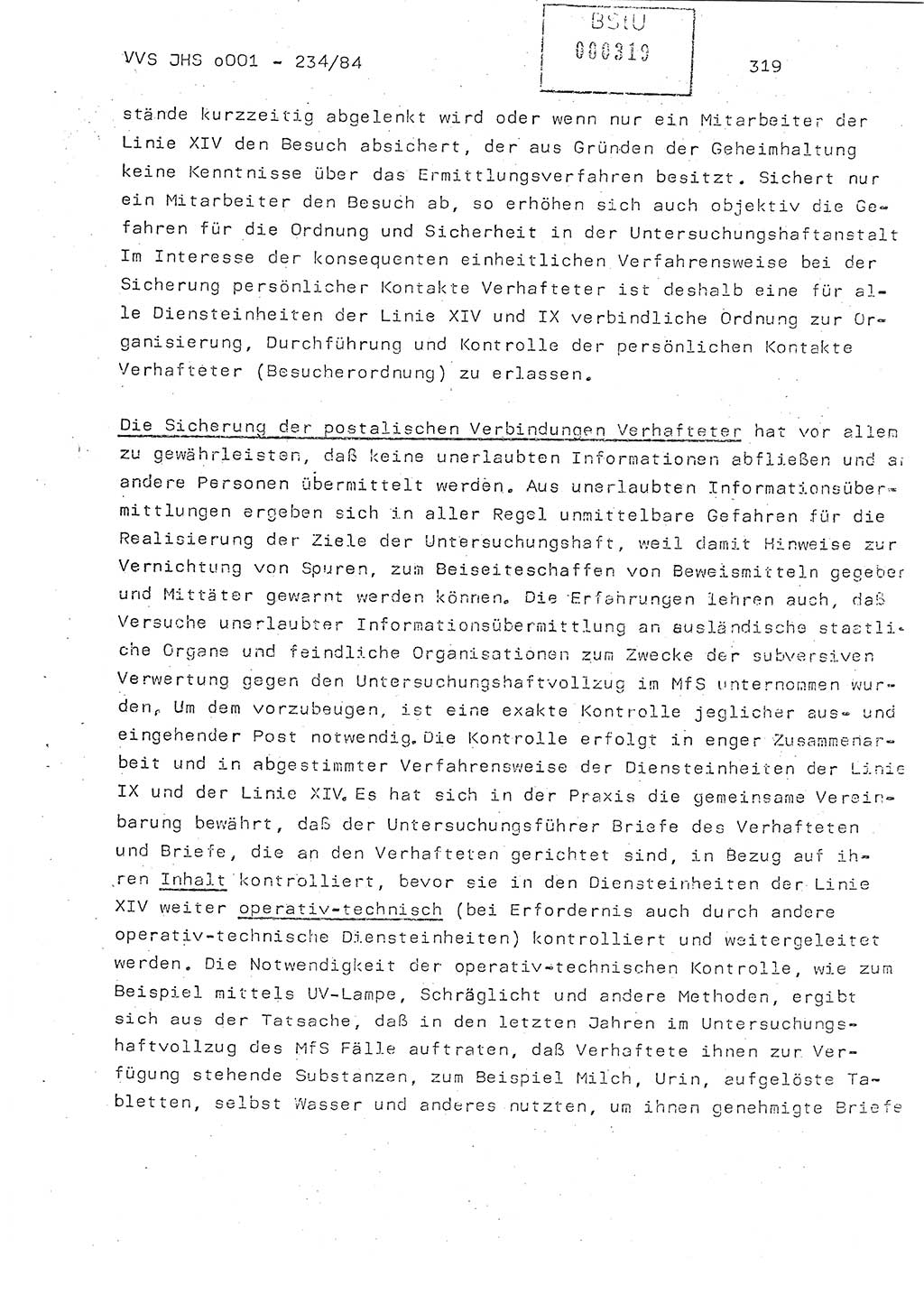 Dissertation Oberst Siegfried Rataizick (Abt. ⅩⅣ), Oberstleutnant Volkmar Heinz (Abt. ⅩⅣ), Oberstleutnant Werner Stein (HA Ⅸ), Hauptmann Heinz Conrad (JHS), Ministerium für Staatssicherheit (MfS) [Deutsche Demokratische Republik (DDR)], Juristische Hochschule (JHS), Vertrauliche Verschlußsache (VVS) o001-234/84, Potsdam 1984, Seite 319 (Diss. MfS DDR JHS VVS o001-234/84 1984, S. 319)