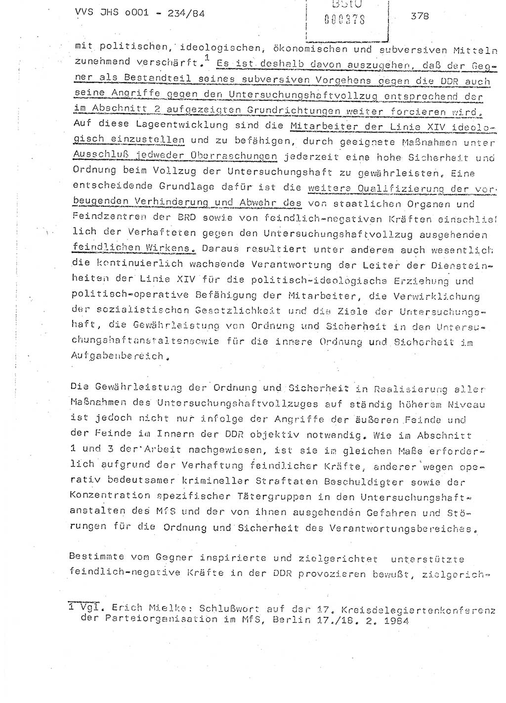 Dissertation Oberst Siegfried Rataizick (Abt. ⅩⅣ), Oberstleutnant Volkmar Heinz (Abt. ⅩⅣ), Oberstleutnant Werner Stein (HA Ⅸ), Hauptmann Heinz Conrad (JHS), Ministerium für Staatssicherheit (MfS) [Deutsche Demokratische Republik (DDR)], Juristische Hochschule (JHS), Vertrauliche Verschlußsache (VVS) o001-234/84, Potsdam 1984, Seite 378 (Diss. MfS DDR JHS VVS o001-234/84 1984, S. 378)