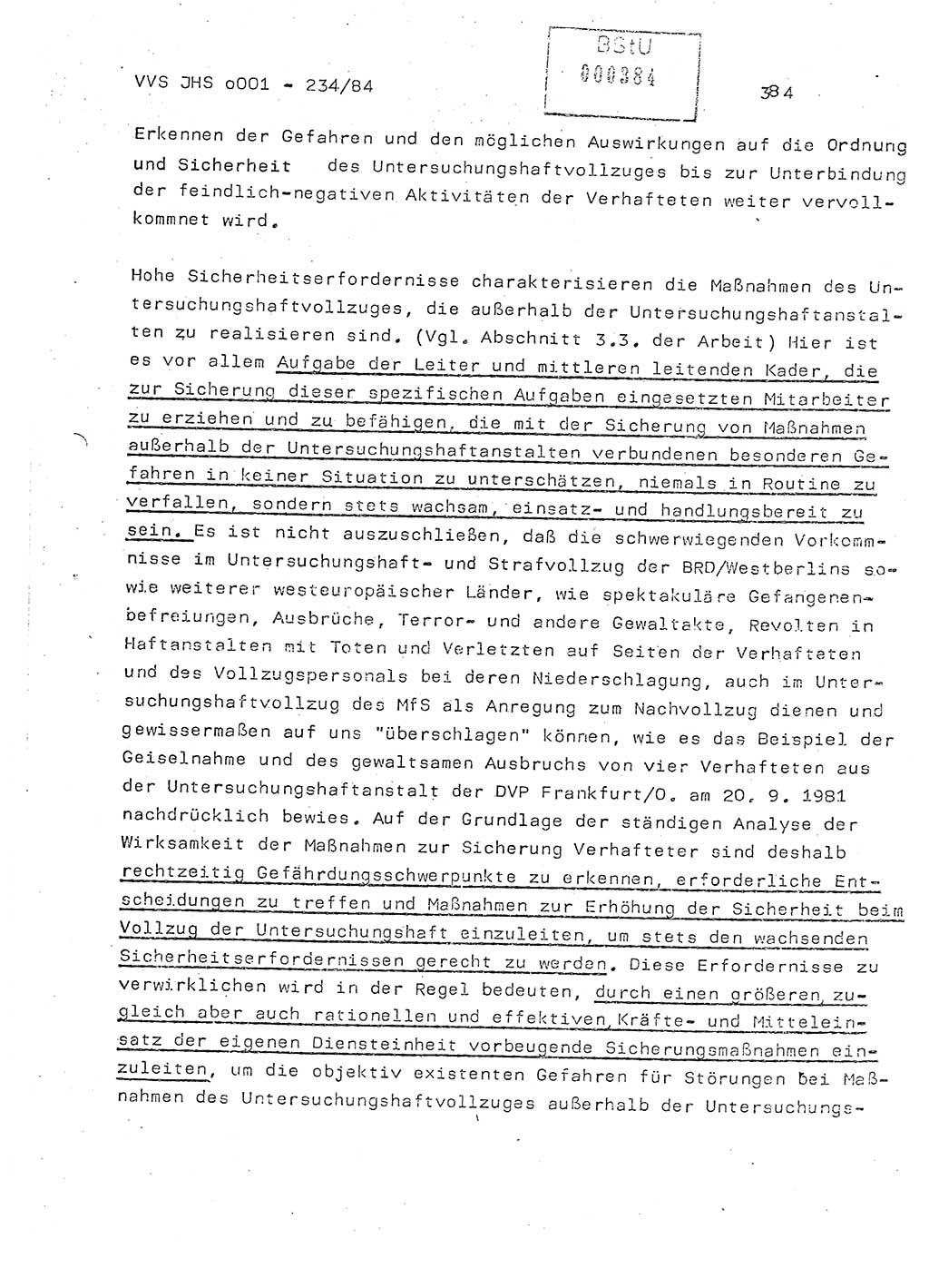 Dissertation Oberst Siegfried Rataizick (Abt. ⅩⅣ), Oberstleutnant Volkmar Heinz (Abt. ⅩⅣ), Oberstleutnant Werner Stein (HA Ⅸ), Hauptmann Heinz Conrad (JHS), Ministerium für Staatssicherheit (MfS) [Deutsche Demokratische Republik (DDR)], Juristische Hochschule (JHS), Vertrauliche Verschlußsache (VVS) o001-234/84, Potsdam 1984, Seite 384 (Diss. MfS DDR JHS VVS o001-234/84 1984, S. 384)