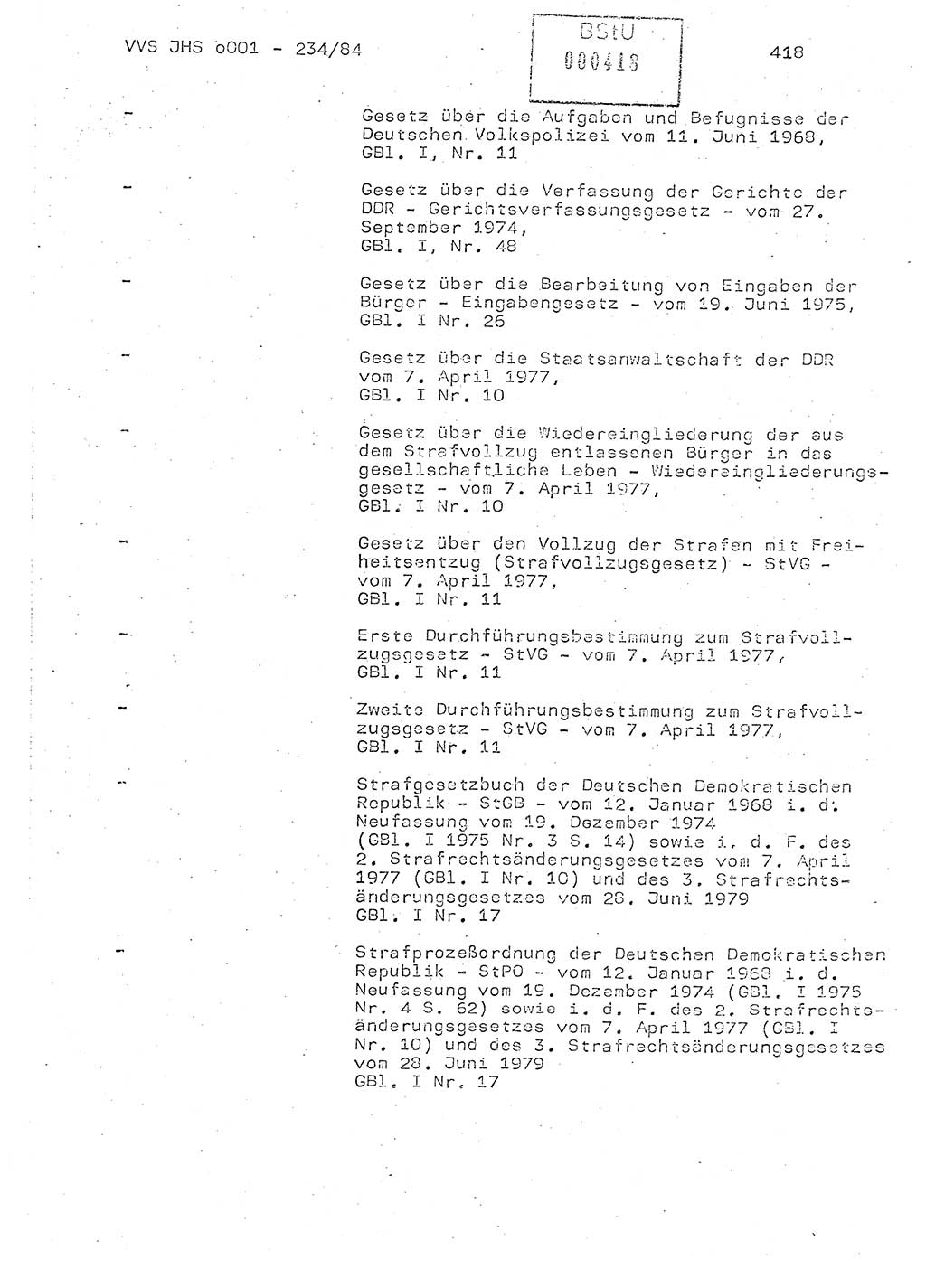 Dissertation Oberst Siegfried Rataizick (Abt. ⅩⅣ), Oberstleutnant Volkmar Heinz (Abt. ⅩⅣ), Oberstleutnant Werner Stein (HA Ⅸ), Hauptmann Heinz Conrad (JHS), Ministerium für Staatssicherheit (MfS) [Deutsche Demokratische Republik (DDR)], Juristische Hochschule (JHS), Vertrauliche Verschlußsache (VVS) o001-234/84, Potsdam 1984, Seite 418 (Diss. MfS DDR JHS VVS o001-234/84 1984, S. 418)