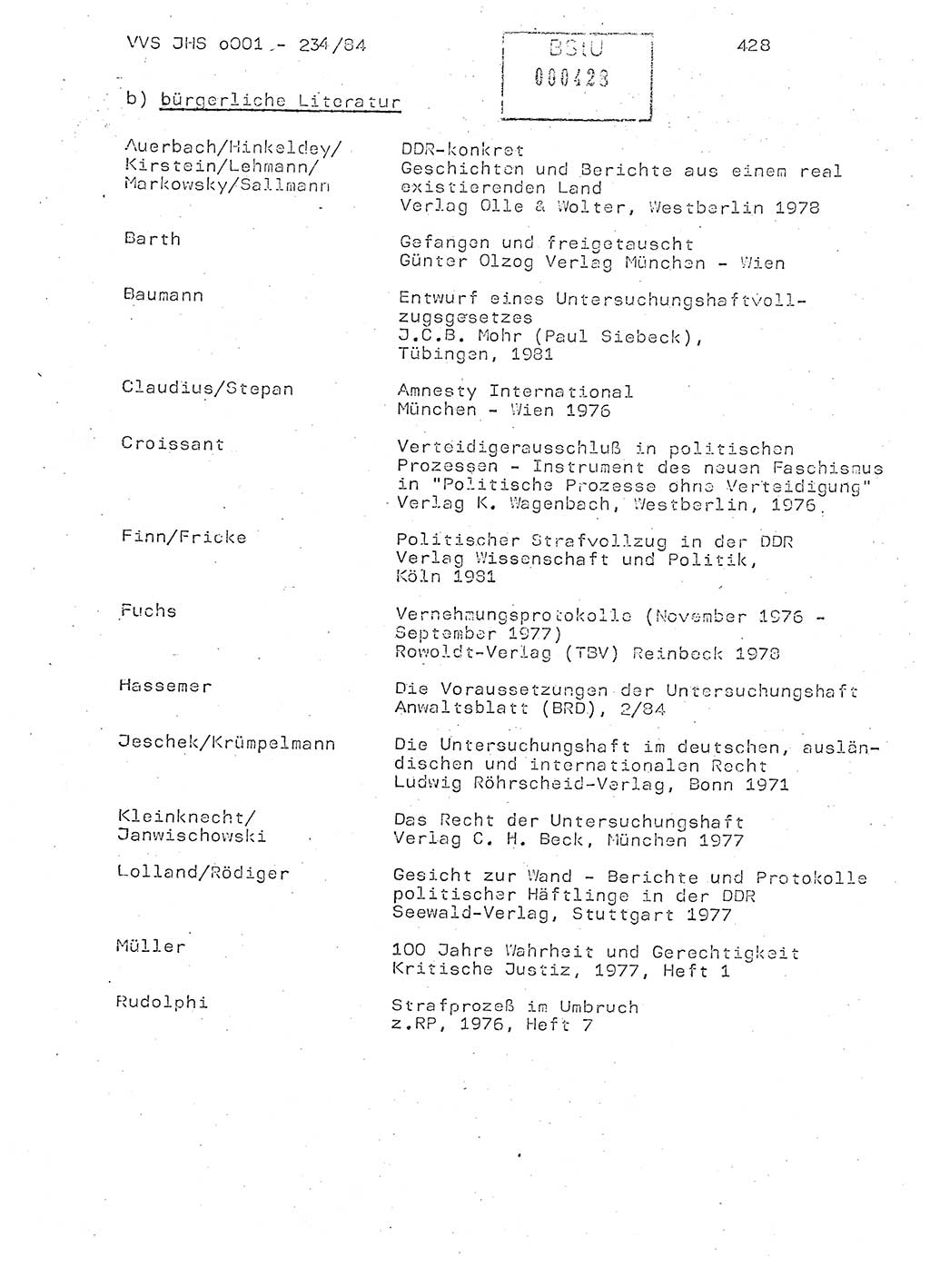 Dissertation Oberst Siegfried Rataizick (Abt. ⅩⅣ), Oberstleutnant Volkmar Heinz (Abt. ⅩⅣ), Oberstleutnant Werner Stein (HA Ⅸ), Hauptmann Heinz Conrad (JHS), Ministerium für Staatssicherheit (MfS) [Deutsche Demokratische Republik (DDR)], Juristische Hochschule (JHS), Vertrauliche Verschlußsache (VVS) o001-234/84, Potsdam 1984, Seite 428 (Diss. MfS DDR JHS VVS o001-234/84 1984, S. 428)