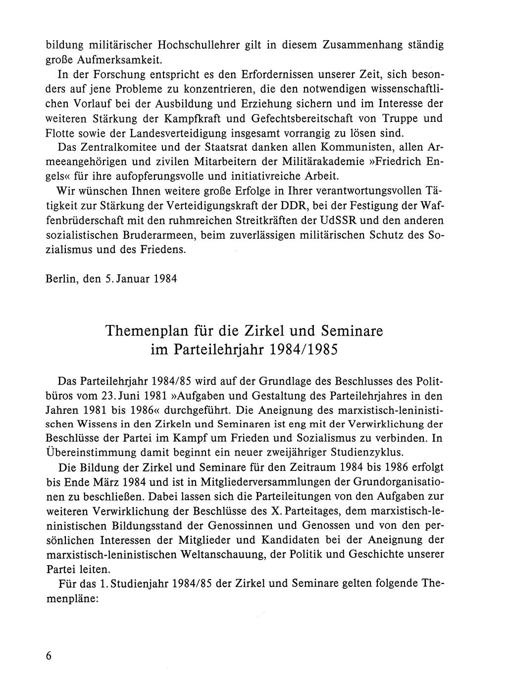 Dokumente der Sozialistischen Einheitspartei Deutschlands (SED) [Deutsche Demokratische Republik (DDR)] 1984-1985, Seite 6 (Dok. SED DDR 1984-1985, S. 6)