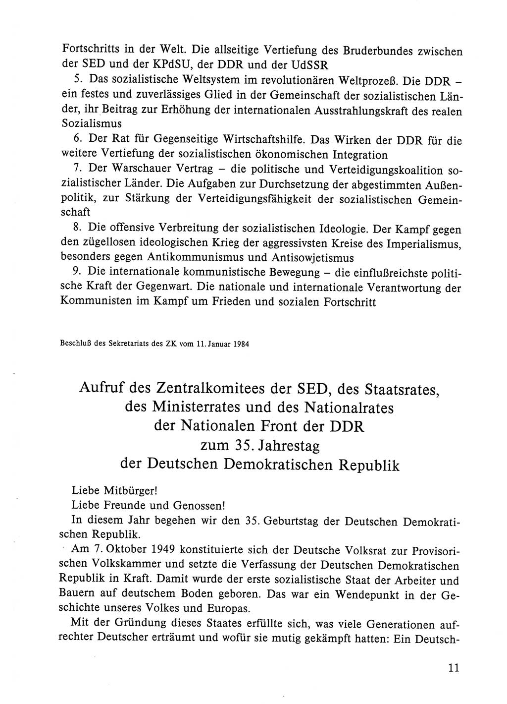 Dokumente der Sozialistischen Einheitspartei Deutschlands (SED) [Deutsche Demokratische Republik (DDR)] 1984-1985, Seite 11 (Dok. SED DDR 1984-1985, S. 11)