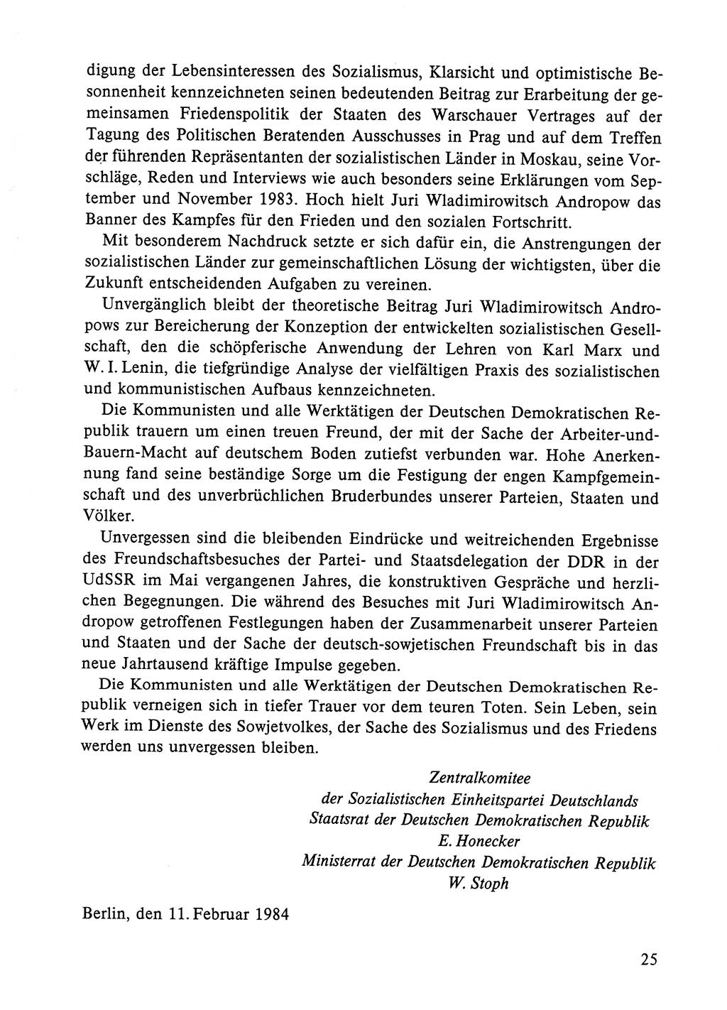 Dokumente der Sozialistischen Einheitspartei Deutschlands (SED) [Deutsche Demokratische Republik (DDR)] 1984-1985, Seite 25 (Dok. SED DDR 1984-1985, S. 25)