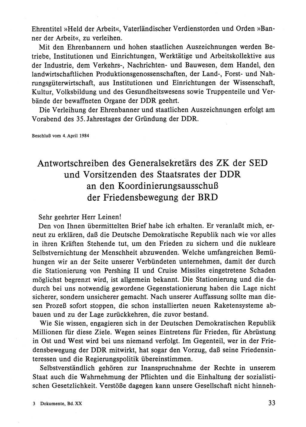 Dokumente der Sozialistischen Einheitspartei Deutschlands (SED) [Deutsche Demokratische Republik (DDR)] 1984-1985, Seite 33 (Dok. SED DDR 1984-1985, S. 33)