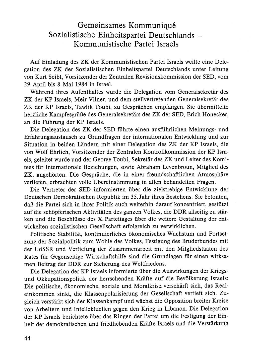 Dokumente der Sozialistischen Einheitspartei Deutschlands (SED) [Deutsche Demokratische Republik (DDR)] 1984-1985, Seite 44 (Dok. SED DDR 1984-1985, S. 44)