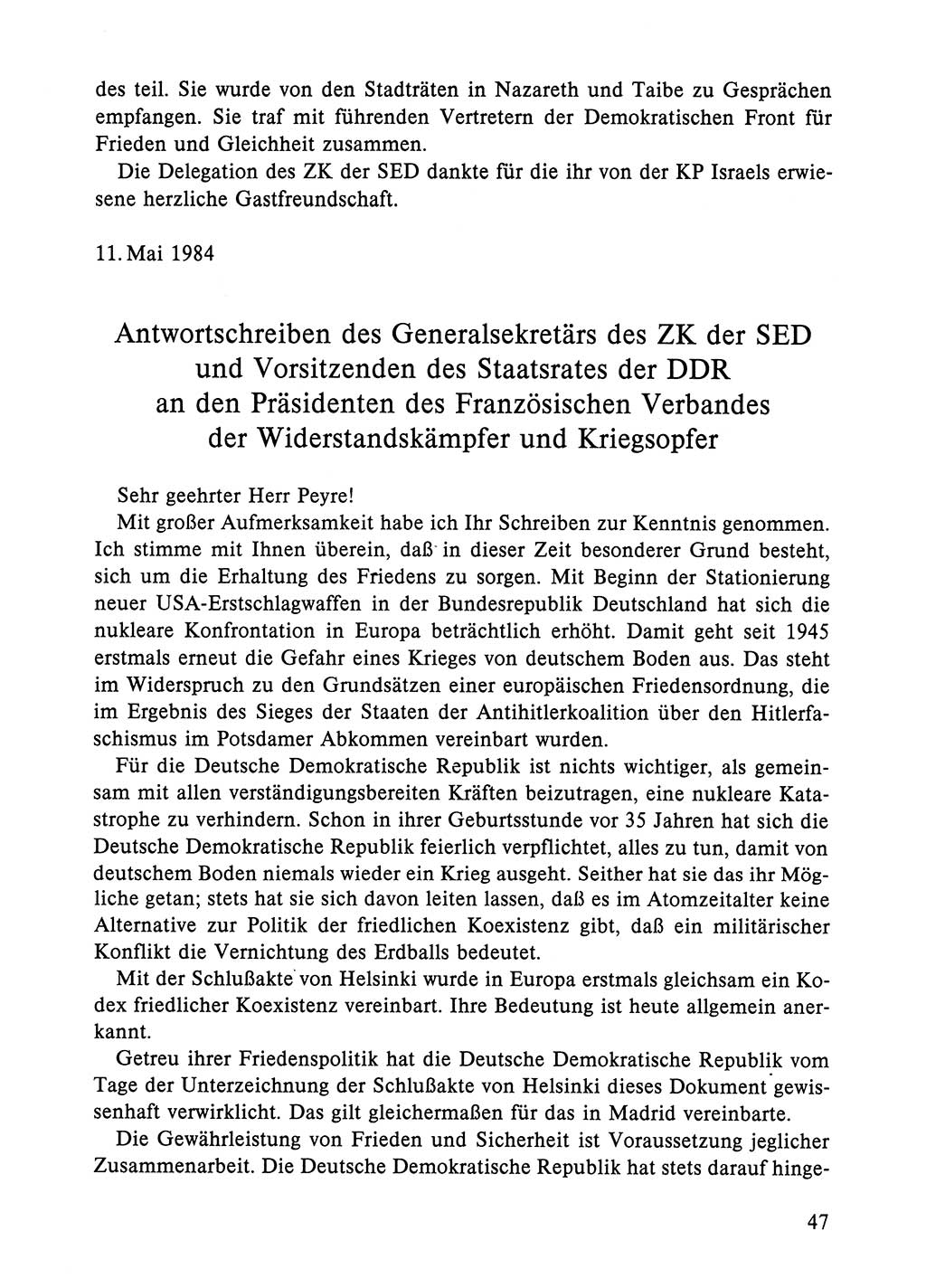 Dokumente der Sozialistischen Einheitspartei Deutschlands (SED) [Deutsche Demokratische Republik (DDR)] 1984-1985, Seite 47 (Dok. SED DDR 1984-1985, S. 47)