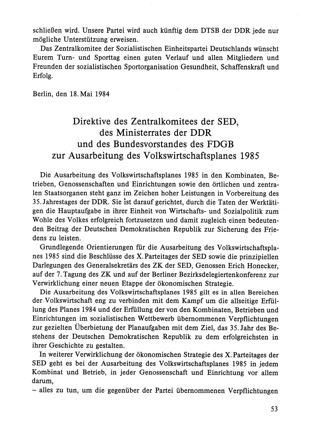 Dokumente der Sozialistischen Einheitspartei Deutschlands (SED) [Deutsche Demokratische Republik (DDR)] 1984-1985, Seite 53 (Dok. SED DDR 1984-1985, S. 53)