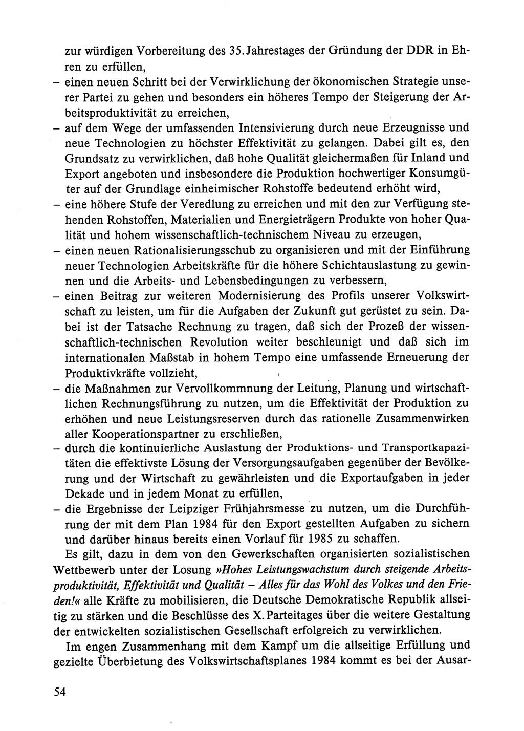 Dokumente der Sozialistischen Einheitspartei Deutschlands (SED) [Deutsche Demokratische Republik (DDR)] 1984-1985, Seite 54 (Dok. SED DDR 1984-1985, S. 54)