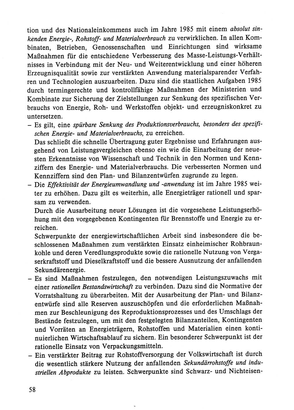 Dokumente der Sozialistischen Einheitspartei Deutschlands (SED) [Deutsche Demokratische Republik (DDR)] 1984-1985, Seite 58 (Dok. SED DDR 1984-1985, S. 58)