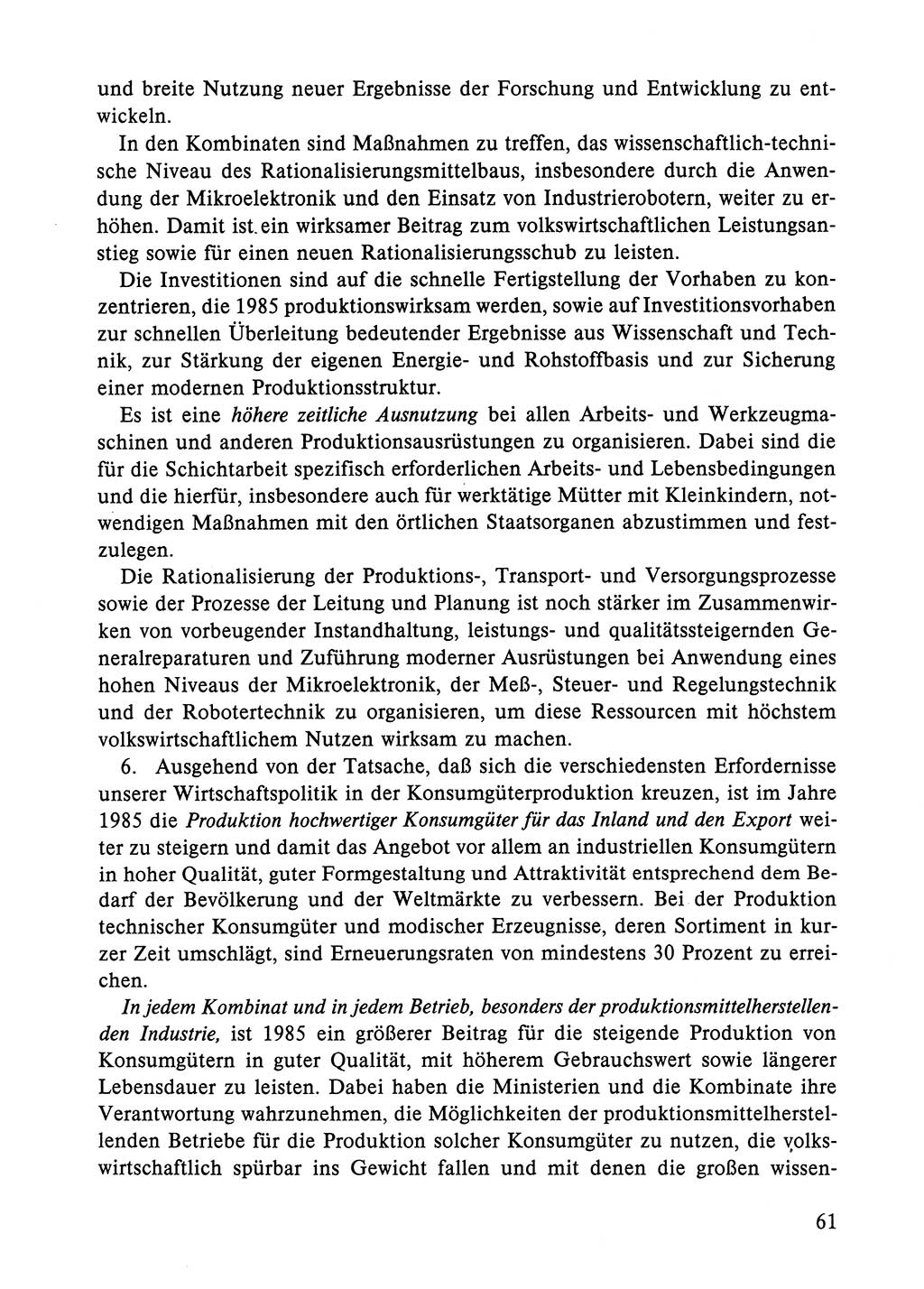 Dokumente der Sozialistischen Einheitspartei Deutschlands (SED) [Deutsche Demokratische Republik (DDR)] 1984-1985, Seite 61 (Dok. SED DDR 1984-1985, S. 61)