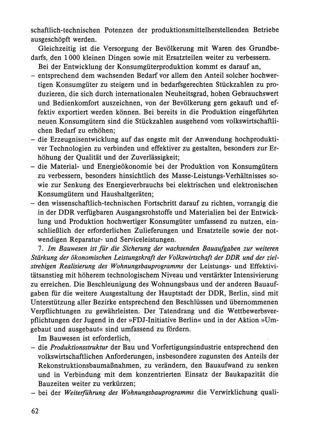 Dokumente der Sozialistischen Einheitspartei Deutschlands (SED) [Deutsche Demokratische Republik (DDR)] 1984-1985, Seite 62 (Dok. SED DDR 1984-1985, S. 62)