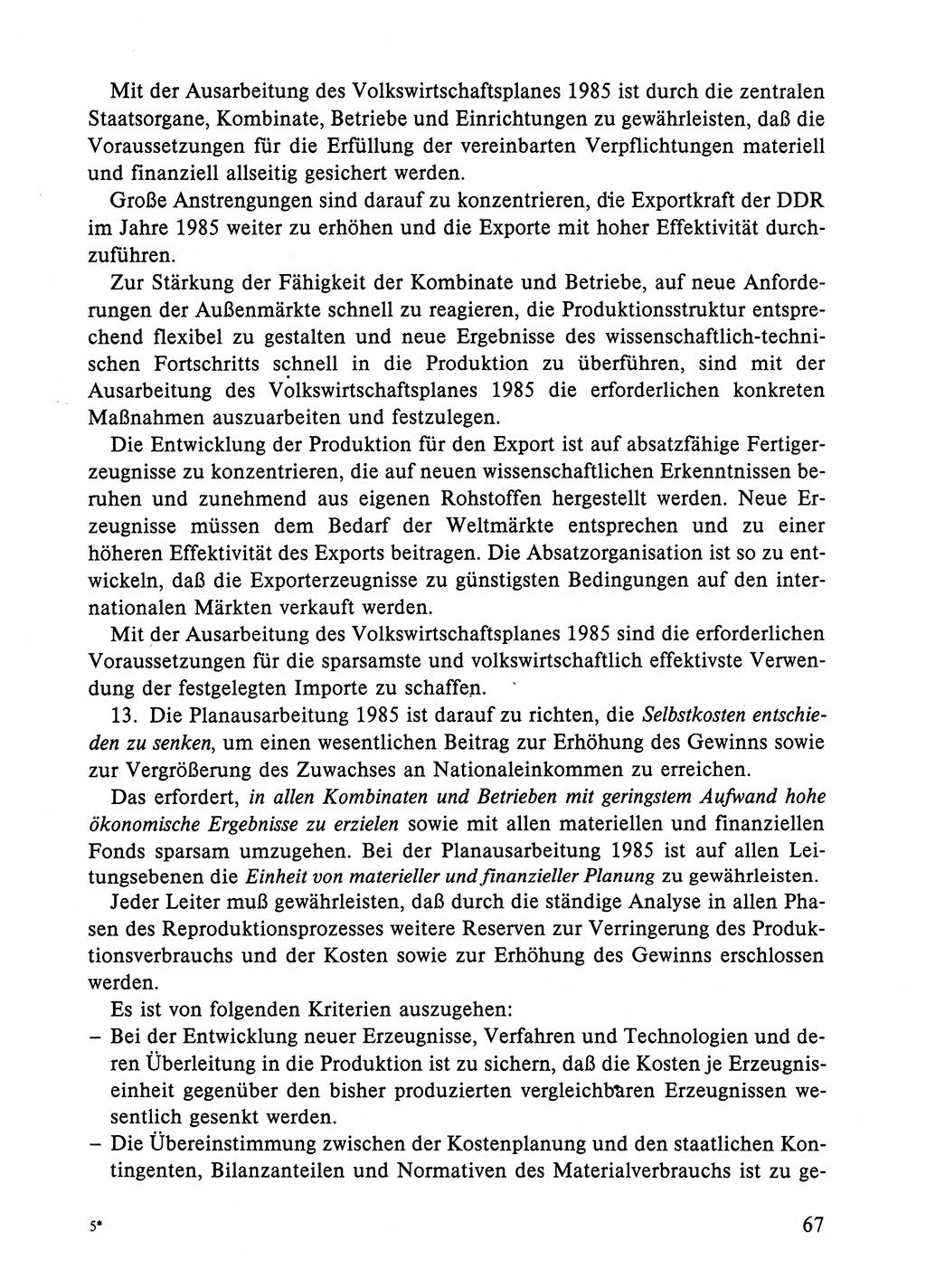 Dokumente der Sozialistischen Einheitspartei Deutschlands (SED) [Deutsche Demokratische Republik (DDR)] 1984-1985, Seite 67 (Dok. SED DDR 1984-1985, S. 67)