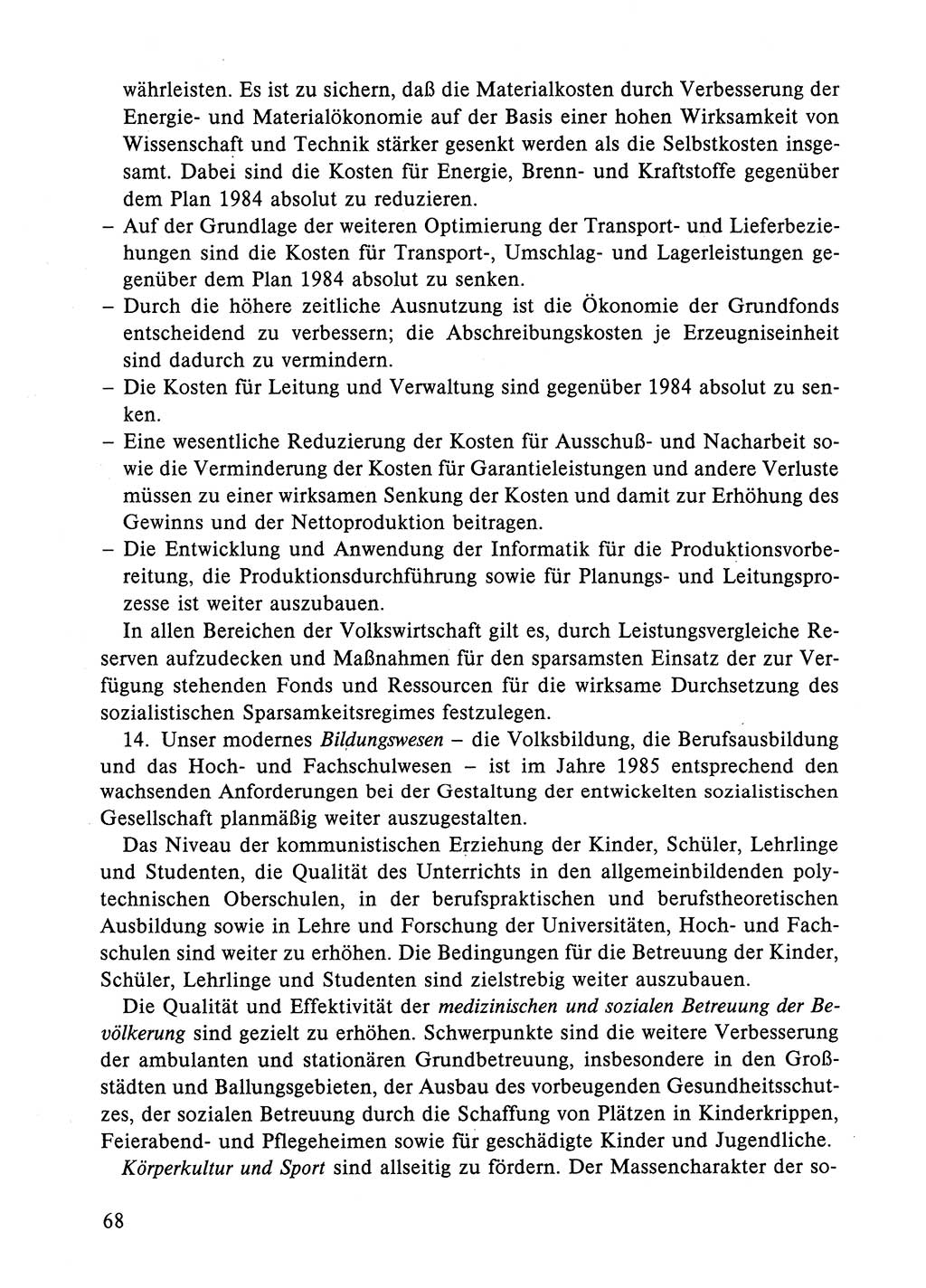 Dokumente der Sozialistischen Einheitspartei Deutschlands (SED) [Deutsche Demokratische Republik (DDR)] 1984-1985, Seite 68 (Dok. SED DDR 1984-1985, S. 68)