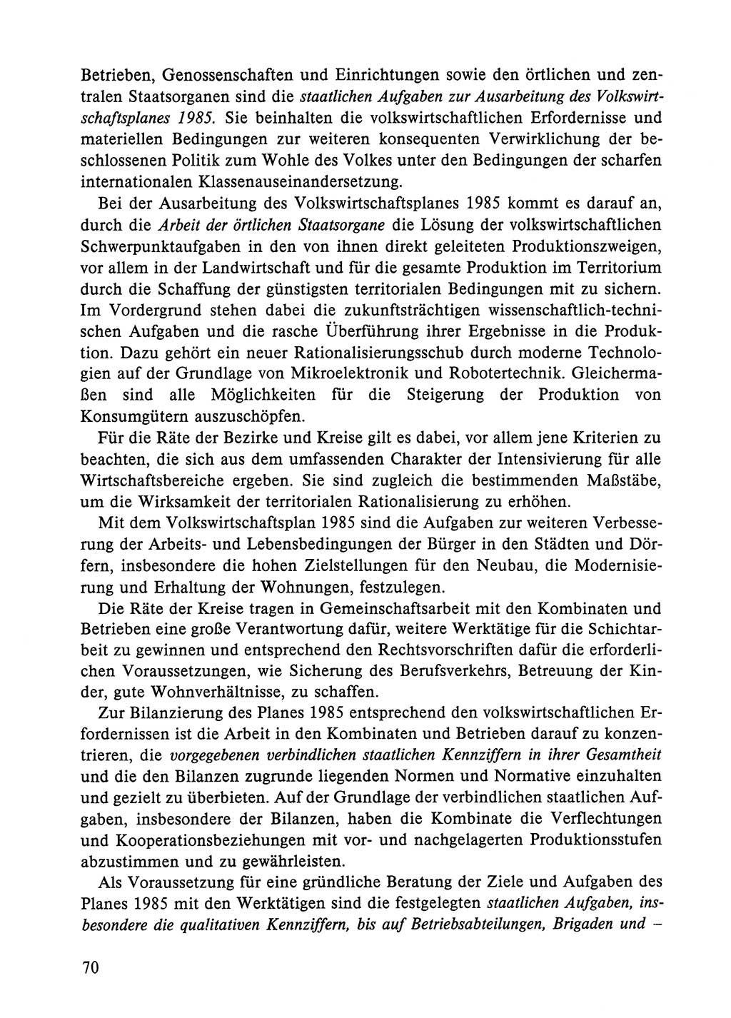 Dokumente der Sozialistischen Einheitspartei Deutschlands (SED) [Deutsche Demokratische Republik (DDR)] 1984-1985, Seite 70 (Dok. SED DDR 1984-1985, S. 70)