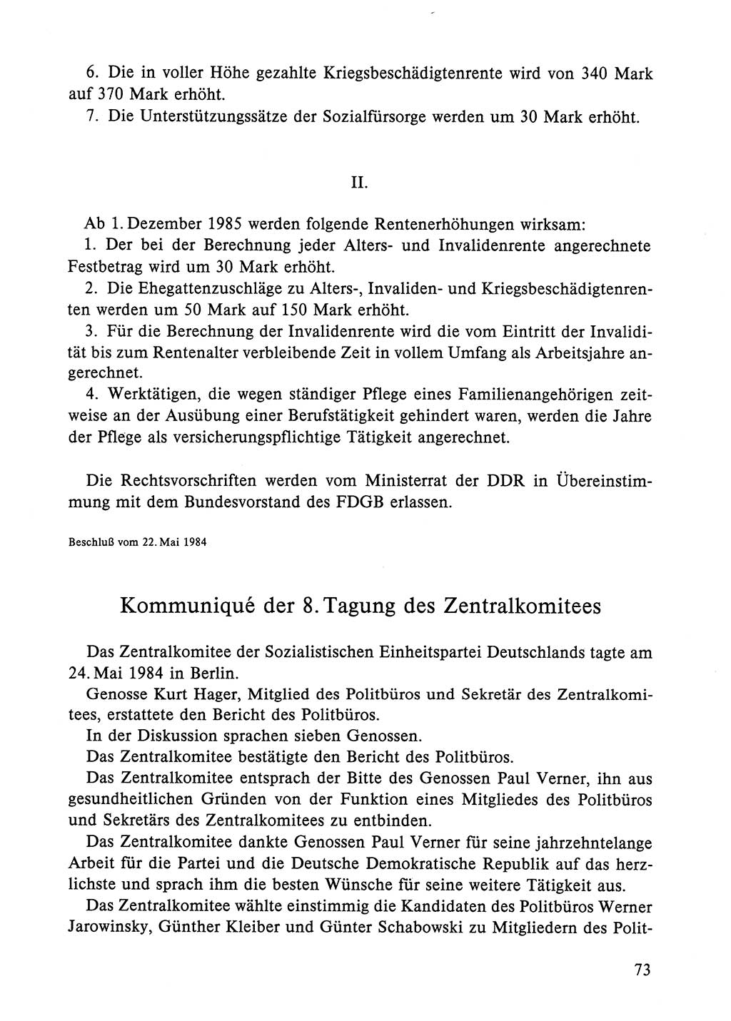 Dokumente der Sozialistischen Einheitspartei Deutschlands (SED) [Deutsche Demokratische Republik (DDR)] 1984-1985, Seite 73 (Dok. SED DDR 1984-1985, S. 73)